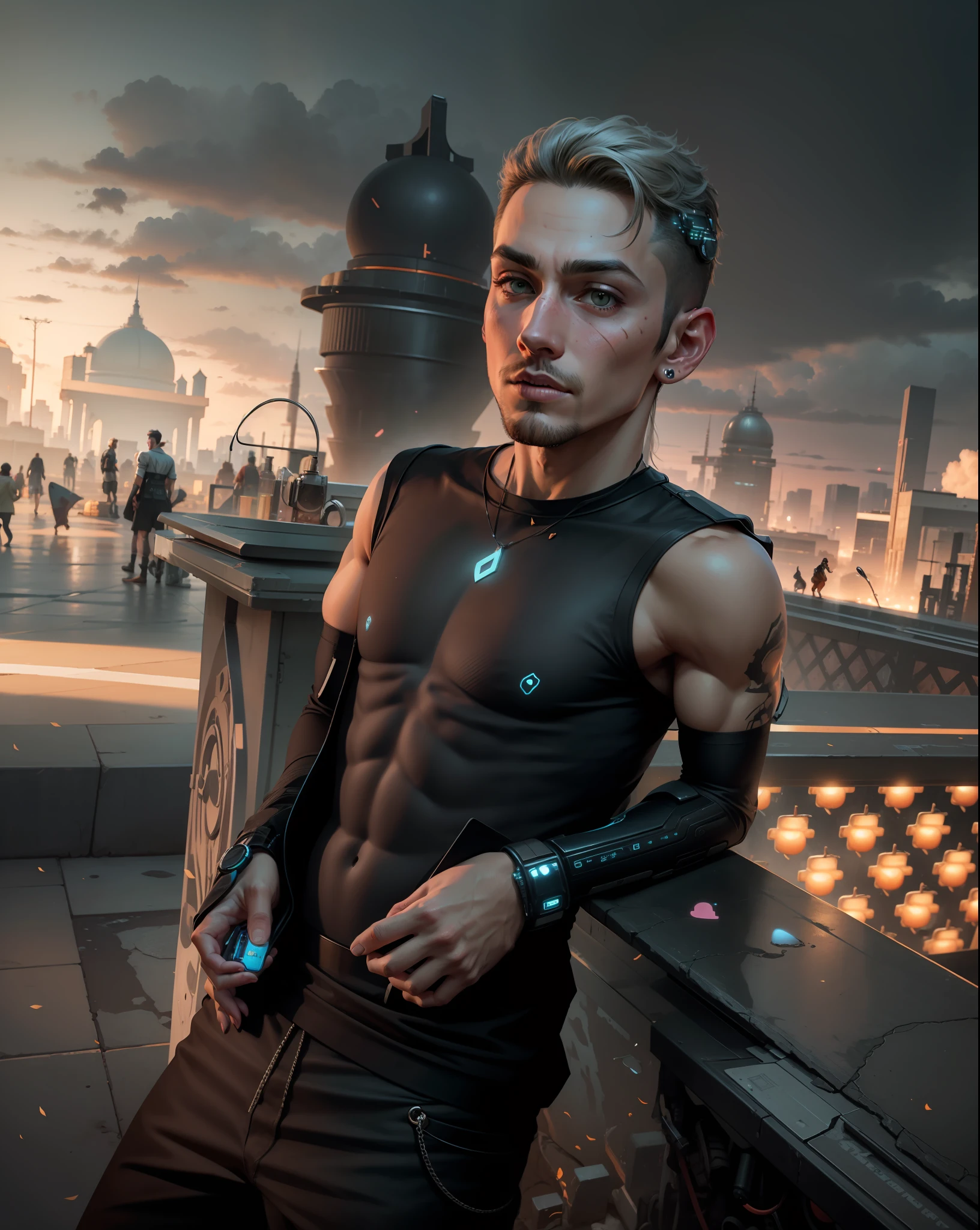 Cyberpunk HYPERREALASTIC handsome boy with cat ultra realistic