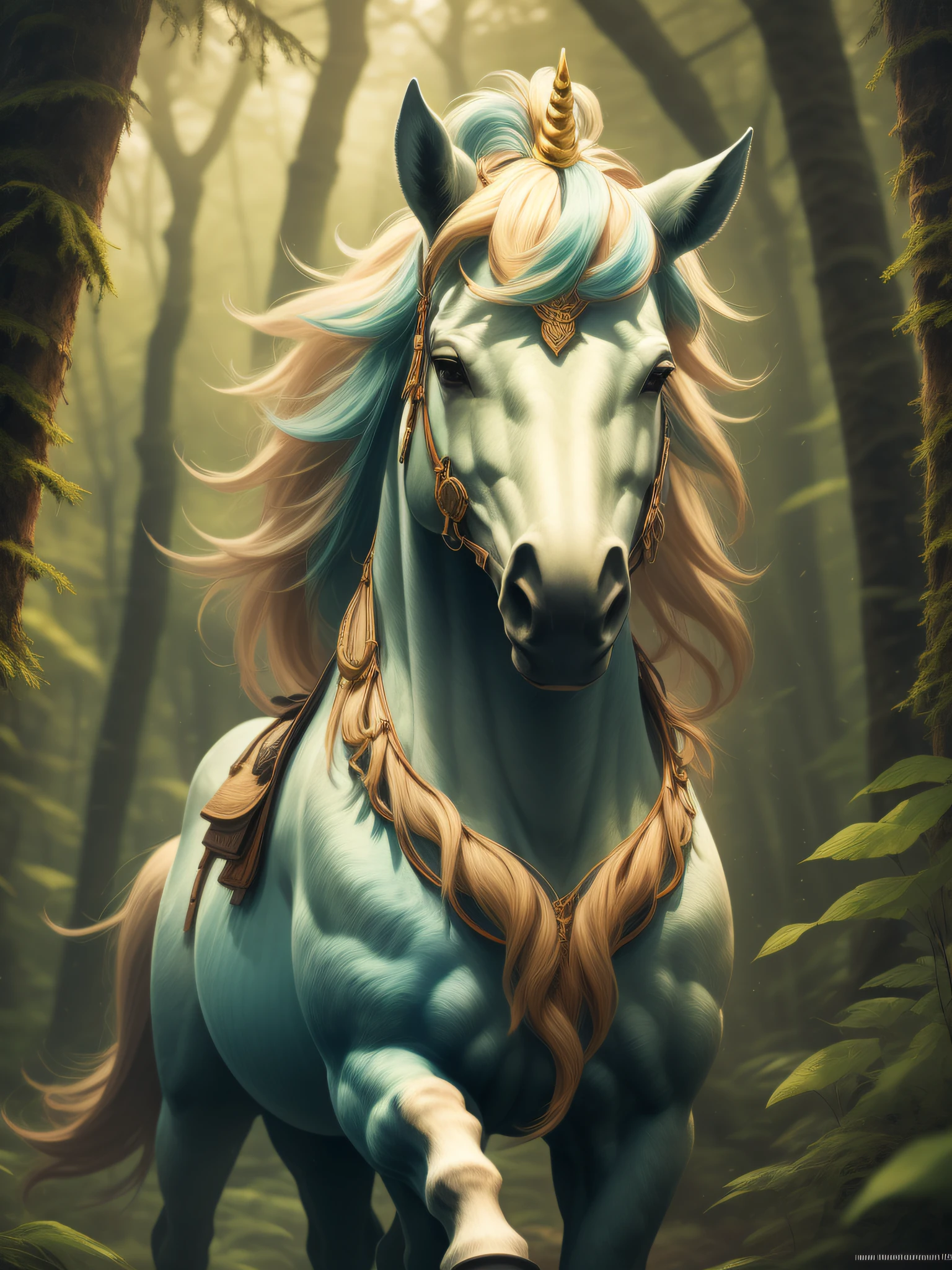 Imagine an enchanting forest scene reminiscent of scenes captured in National Geographic, painted in the Japanese retro style. In the heart of the forest, a beautiful, glowing unicorn stands, its radiant mane shimmering with a myriad of colors. The fine details in ultra-high definition, 8K resolution, and the perspective is wide angle to capture the entire scene in its enchanting glory  --ar 2:3 --s 180