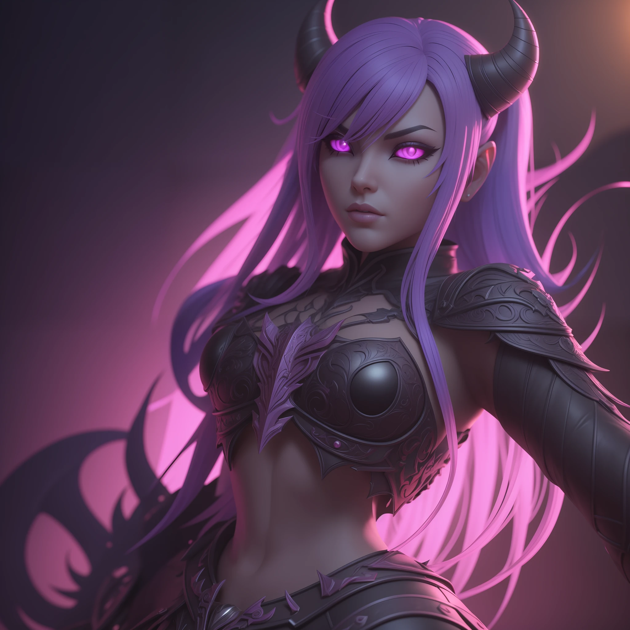 black demon evil , pink blue violet perple lighting, sharp focus, intricate, zbrush, high contrast, high dynamic light, highly detailed,masterpiece,Granblue Fantasy,3d ray tracing, unreal engine, octane render -px 3720x4164 --ar 2:3 --s 1000 --v 5. --no cartoon