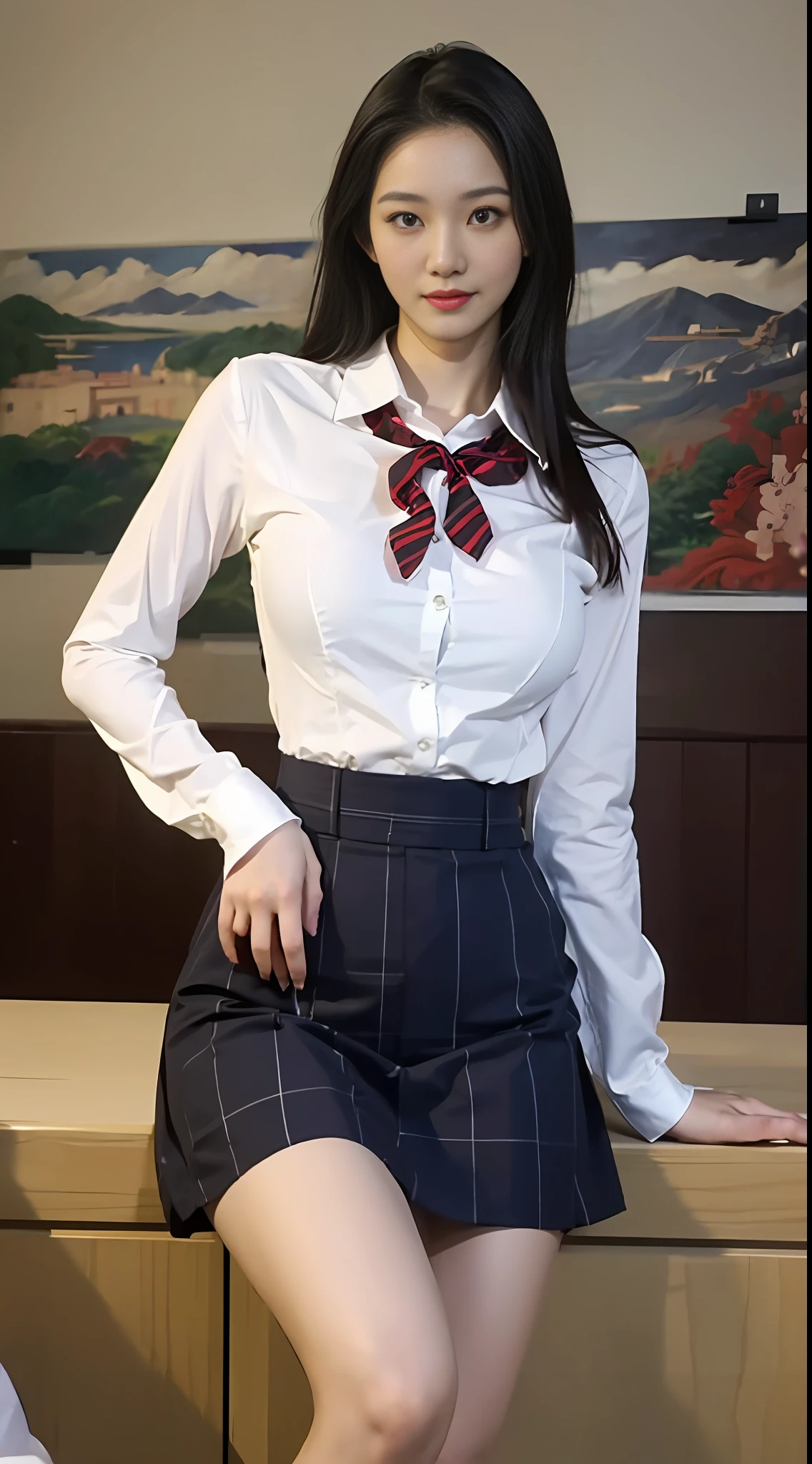 (optimal quality,16k, masterpaintings,ultra high def: 1.3) ,(extremely lifelike,真实感:1.3),1girl huge large breasts,Korean beauty student,Salt outfit, JK school uniform,(Burst breasts:1.5),(Slender legs,Smooth and white),