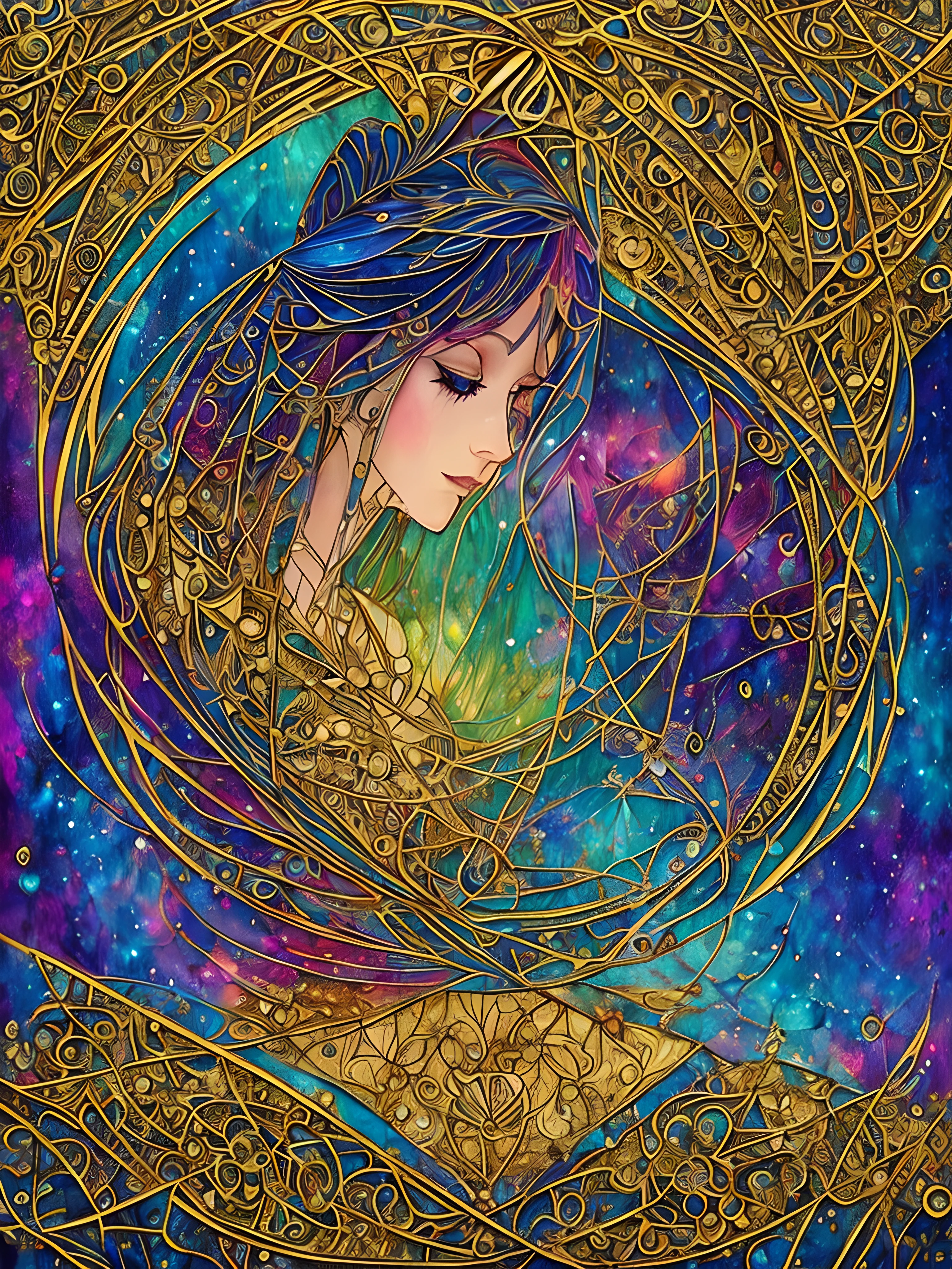 (masterpiece, top quality, best quality, official art, beautiful and aesthetic:1.2) , green skin godess and god ,children ,extreme detailed,colorful,highest detailed, official art, unity 8k wallpaper, ultra detailed, beautiful and aesthetic, beautiful,fractal art, masterpiece, best quality, (zentangle, mandala, tangle, entangle) ,holy light,gold foil,gold leaf art,glitter drawing,stained glass , PerfectNwsjMajic ,dwelling place of ancient beings ,as above so below ,three dimensional,hyperdimension ,panorama view,dept and field ,timetraffeling , past and future form,formless,dimension x , protoculture ,symbiosis,Epic cinematic brilliant stunning intricate meticulously detailed dramatic atmospheric maximalist realistic organic climactic effervescent bubbling dripping splashing exploding bubbles of firework and rocks,astrology signs ,tarot , Lady Frieda Harris .