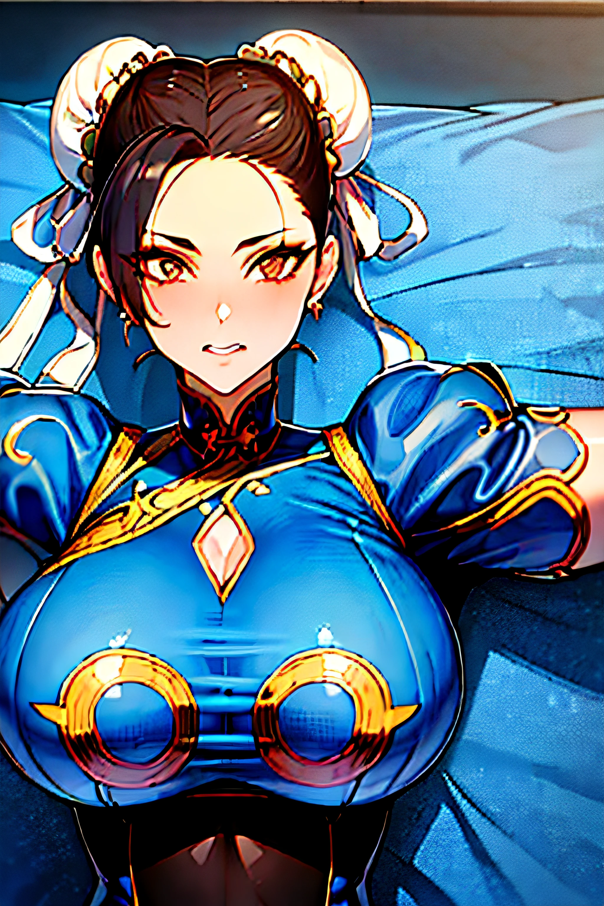 ((A masterpice、best qualified))、1girl in、独奏、ChunLi、bedroom、cleavage of the breast、sex