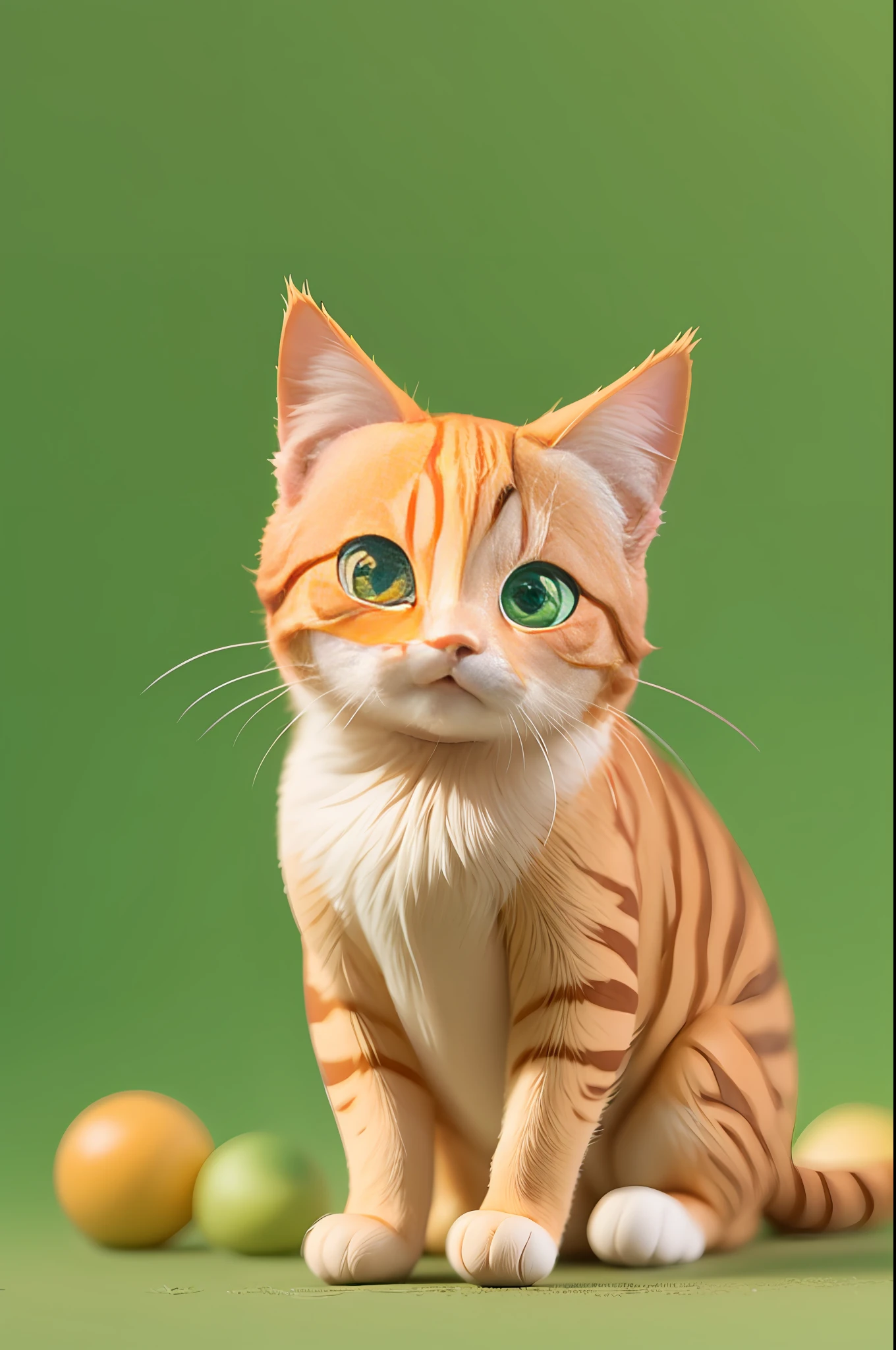 A cute orange cat,Whole human body,solidbackground,Green background
