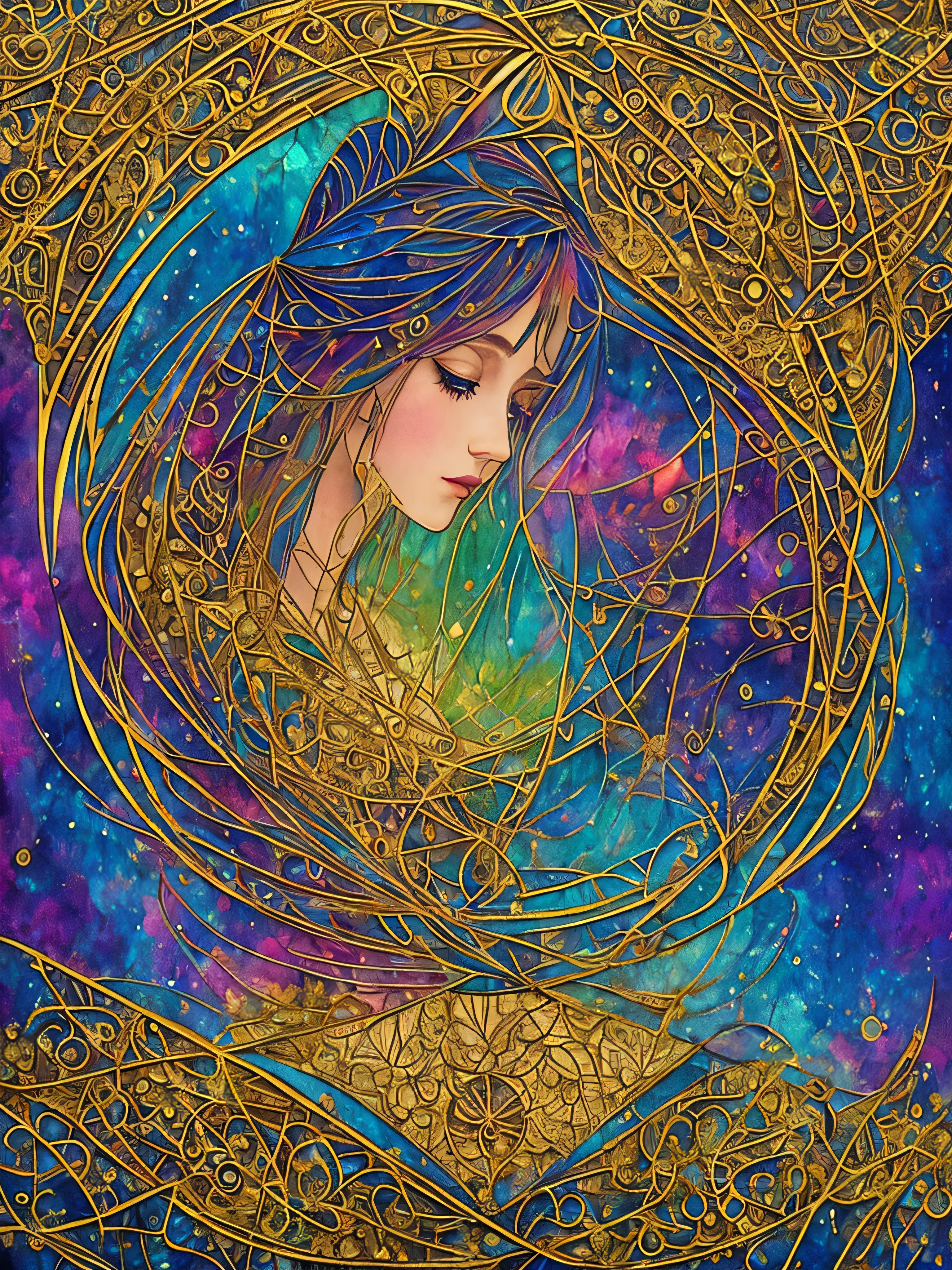 (masterpiece, top quality, best quality, official art, beautiful and aesthetic:1.2) , green skin godess and god ,children ,extreme detailed,colorful,highest detailed, official art, unity 8k wallpaper, ultra detailed, beautiful and aesthetic, beautiful,fractal art, masterpiece, best quality, (zentangle, mandala, tangle, entangle) ,holy light,gold foil,gold leaf art,glitter drawing,stained glass , PerfectNwsjMajic ,dwelling place of ancient beings ,as above so below ,three dimensional,hyperdimension ,panorama view,dept and field ,timetraffeling , past and future form,formless,dimension x , protoculture ,symbiosis,Epic cinematic brilliant stunning intricate meticulously detailed dramatic atmospheric maximalist realistic organic climactic effervescent bubbling dripping splashing exploding bubbles of firework and rocks,astrology signs ,tarot , Lady Frieda Harris .