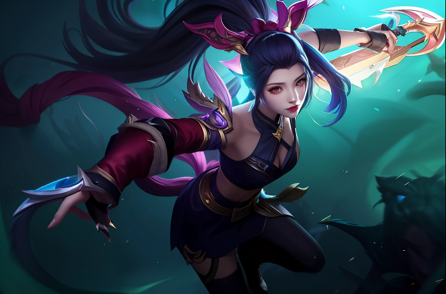 a woman in a red and black outfit holding a sword, irelia, league of legends character, style league of legends, akali, style of league of legends, wild rift, samira from league of legends, league of legends character art, irelia from league of legends, akali from league of legends, inspired by Ju Lian