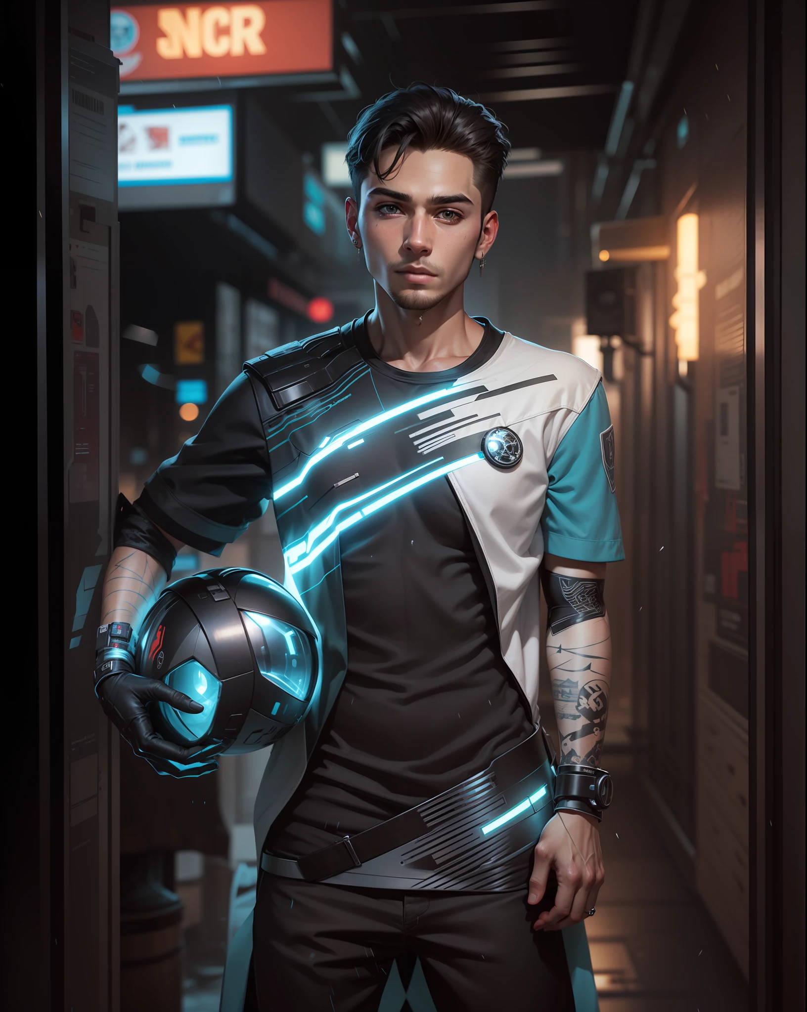 Change background cyberpunk handsome boy, realistic face, 8k, ultra realistic