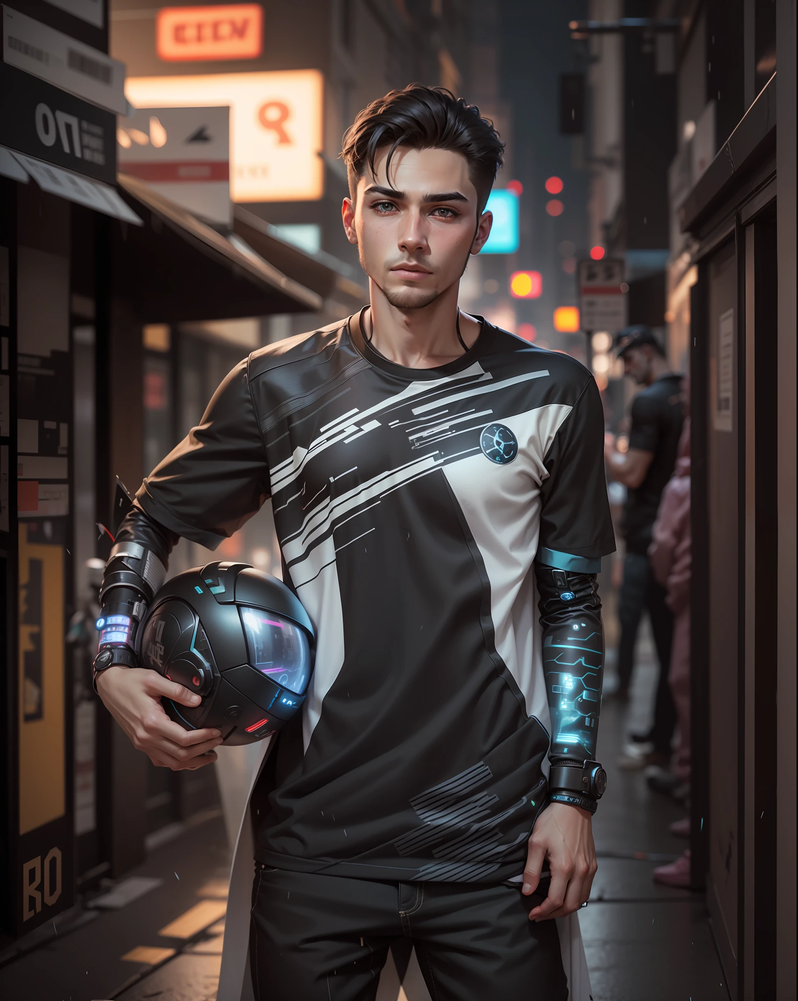 Change background cyberpunk handsome boy, realistic face, 8k, ultra realistic