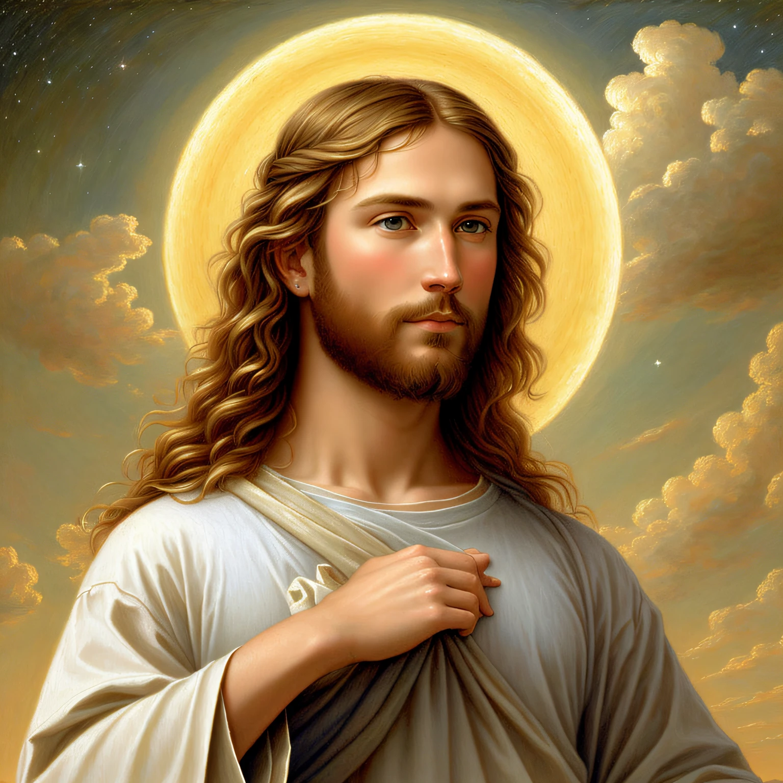Jesus Christ,hightquality,highly - detailed,(Celestial beings),painting of a,Greg Olsen's style