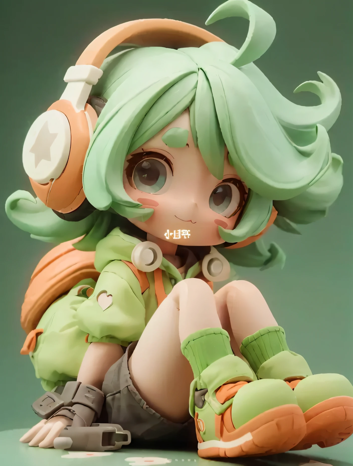 a close up of a doll with headphones on sitting on a table, Stylized anime, chiho aoshima color scheme, wlop loish and clamp style, anime styled 3d, Phlegm sputum, phlegm! color pastel, ( highly detailed figure ), pop japonisme 3 d ultra detailed, style of wlop, style of wlop, good smile company anime style