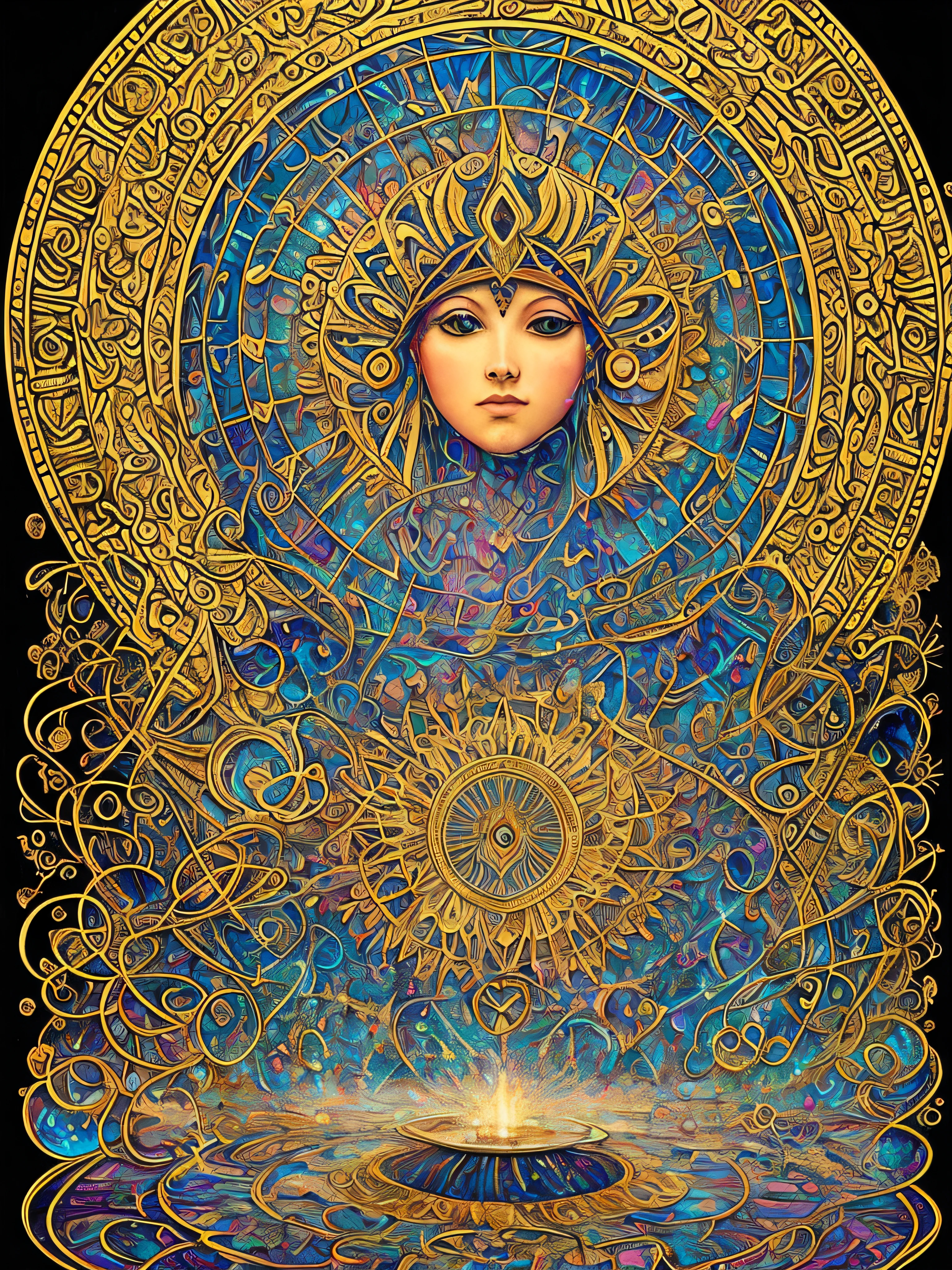 (masterpiece, top quality, best quality, official art, beautiful and aesthetic:1.2) , light blue skin, godess and god ,children ,egyptian mythology ,thoth monkey ,extreme detailed,colorful,highest detailed, official art, unity 8k wallpaper, ultra detailed, beautiful and aesthetic, beautiful,fractal art, masterpiece, best quality, (zentangle, mandala, tangle, entangle) ,holy light,gold foil,gold leaf art,glitter drawing,stained glass , PerfectNwsjMajic ,dwelling place of ancient beings ,as above so below ,three dimensional,hyperdimension ,panorama view,dept and field ,timetraffeling , past and future form,formless,dimension x , protoculture ,symbiosis,Epic cinematic brilliant stunning intricate meticulously detailed dramatic atmospheric maximalist realistic organic climactic effervescent bubbling dripping splashing exploding bubbles of firework and rocks,astrology signs ,tarot , Lady Frieda Harris .