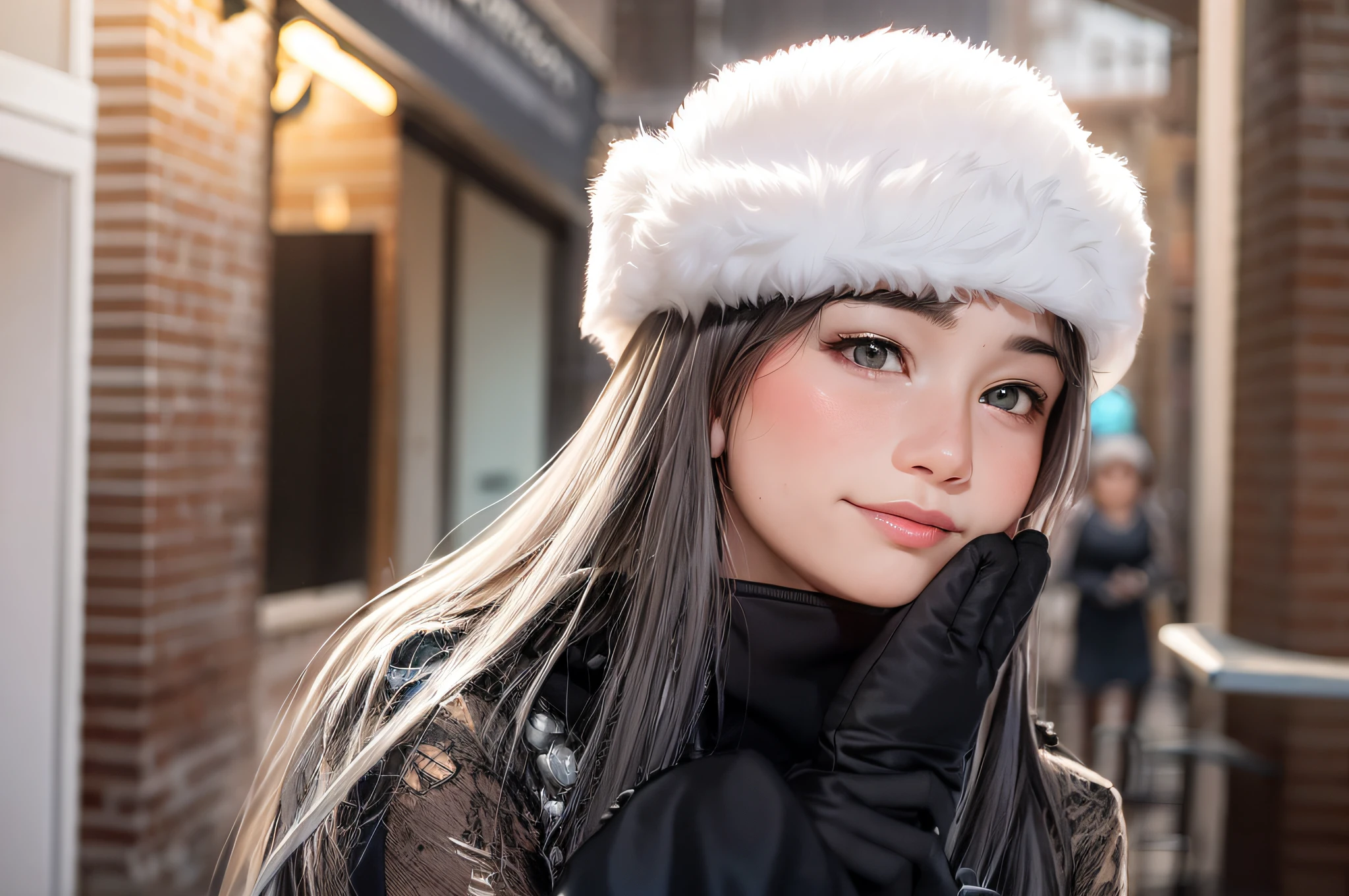 arafed girl wearing a black hat and gloves posing for a picture, jovem bonito, Rapariga, jovem adolescente, lindo modelo jovem, menina e bonito, menina bonitotada, menina jovem bonitina adolescente, menilescente, cabrito, sic fur, with black beanie on head, good young girl, luvas azuis, wearing a cute hat