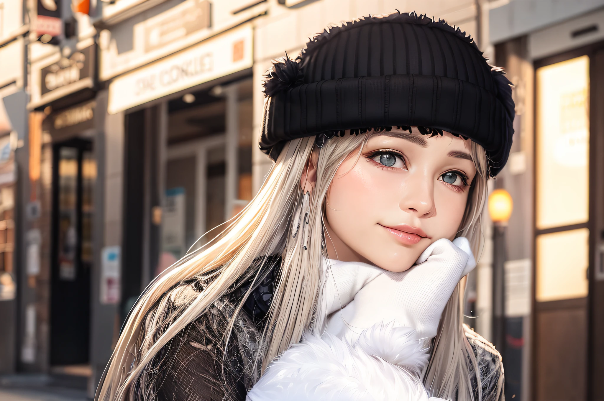 arafed girl wearing a black hat and gloves posing for a picture, jovem bonito, Rapariga, jovem adolescente, lindo modelo jovem, menina e bonito, menina bonitotada, menina jovem bonitina adolescente, menilescente, cabrito, sic fur, with black beanie on head, good young girl, luvas azuis, wearing a cute hat