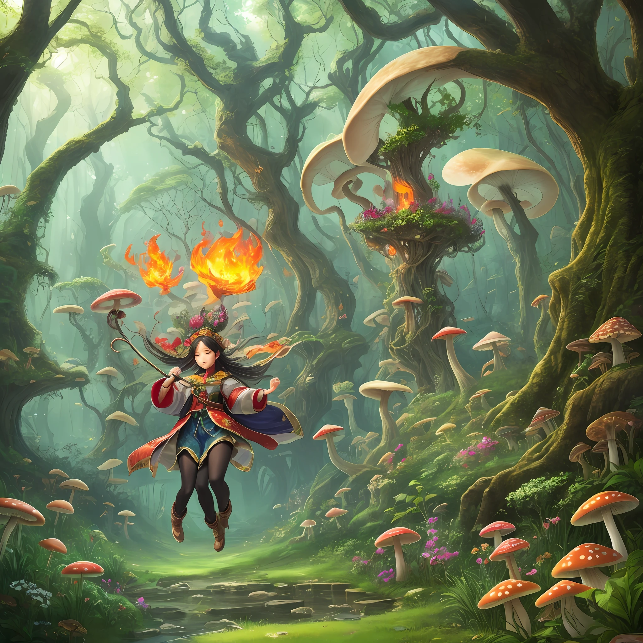 Hallucinations of a person after eating poisonous mushrooms,Fantasy wind。Hallucinogens。hoang lap。