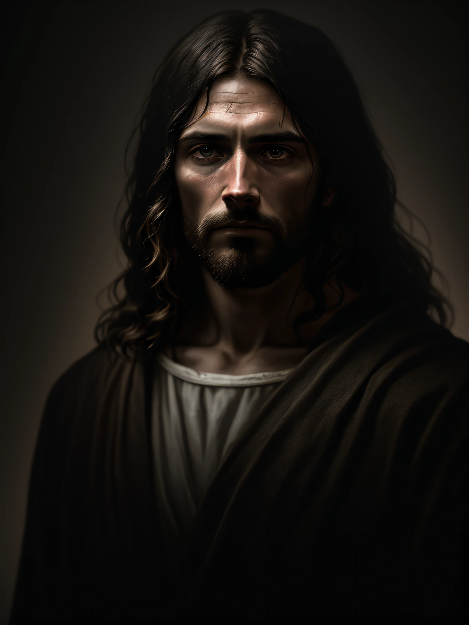 JESUS CHRIST DARK PHOTO: realistic epic, soft cinematic portrait, adobe lightroom, photographic lab, highly detailed, faded, (neutral colors: 1.2), (hdr: 1.4) , (soft colors:1.2), hyperdetailed, (artstation:1.4), cinematic, warm lights, dramatic light, (intricate details:1.1), complex background, (rutkowski:0.66), (blue and orange:0.4)