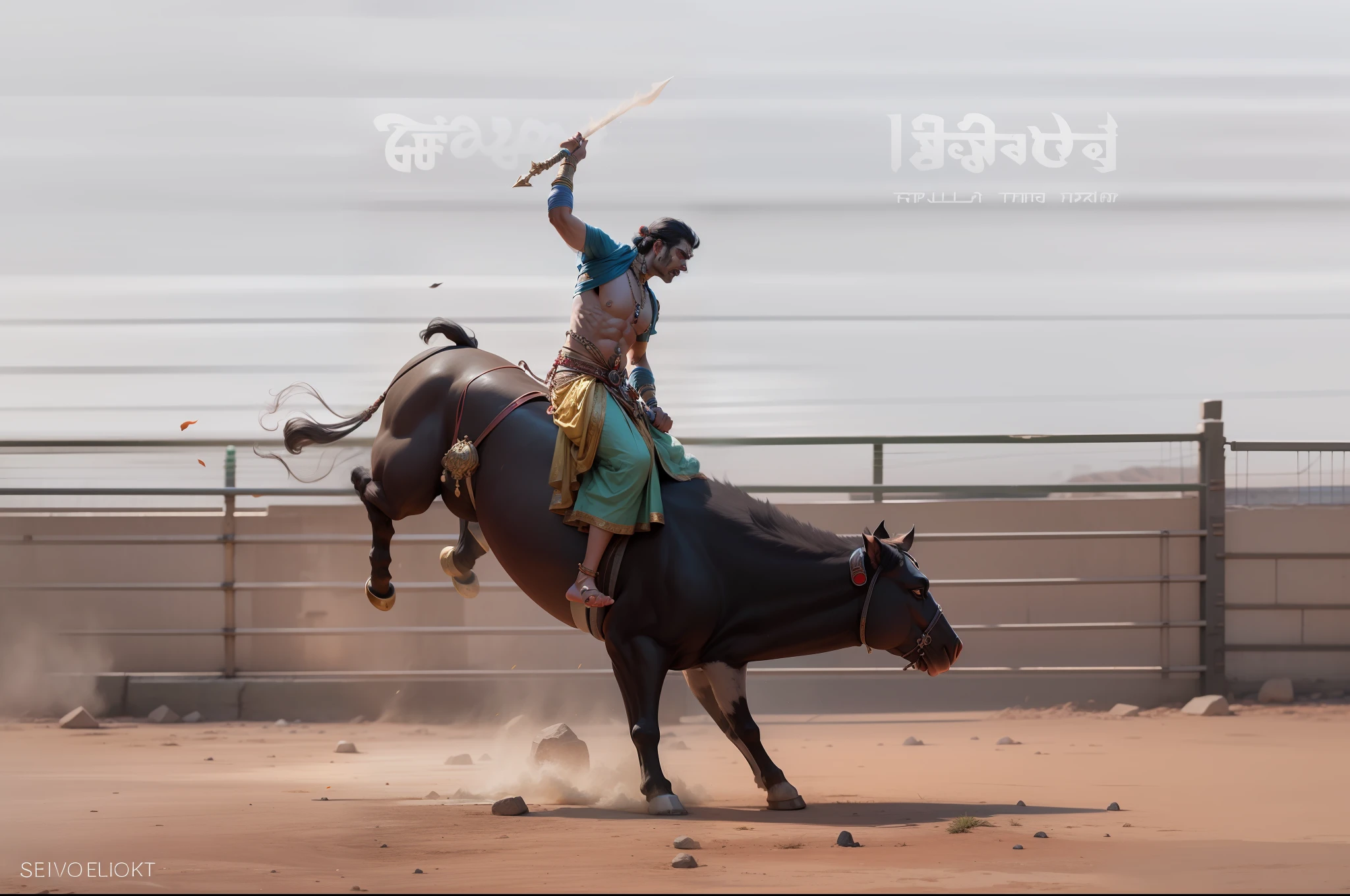 God shiv seeting on nandi holding trishul in handa , hyper realistic lighting , rocks on the ground, anger vibe , Mahakal look