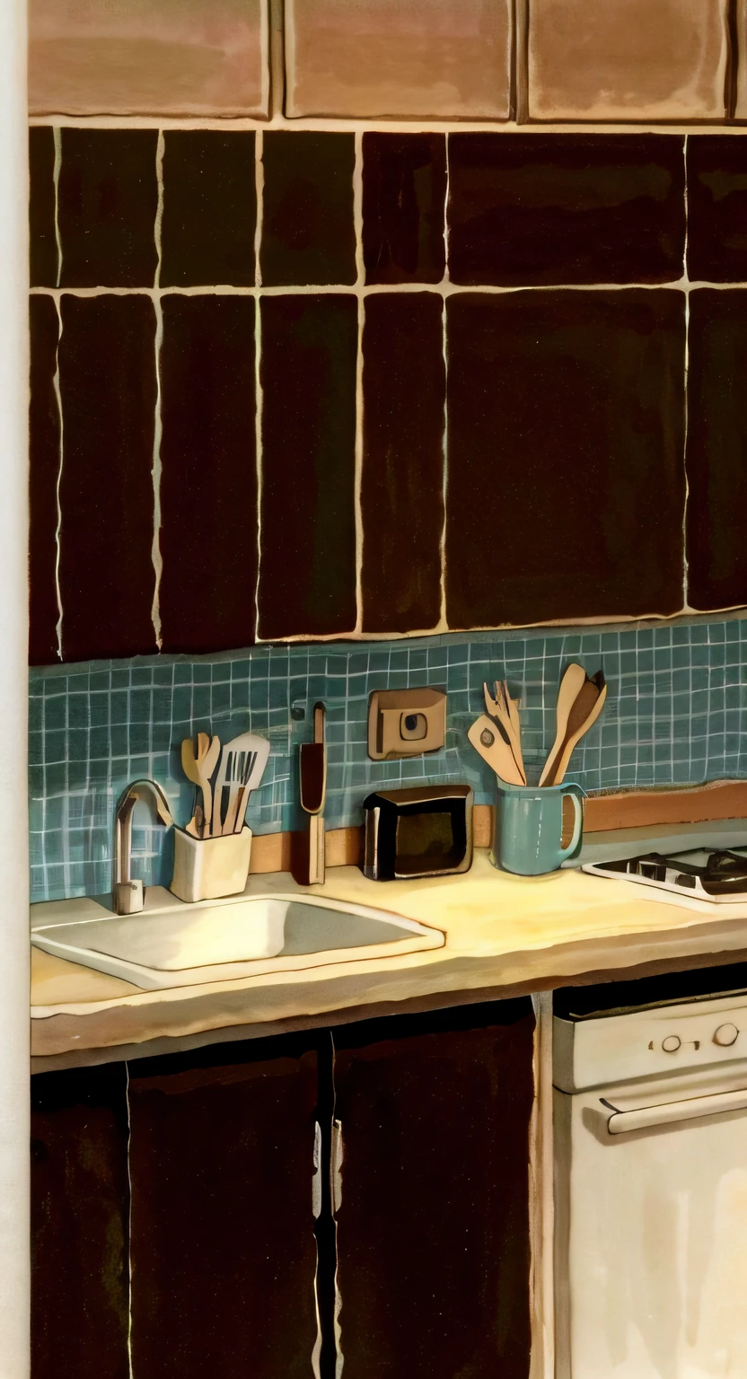 A cartoonish kitchen background