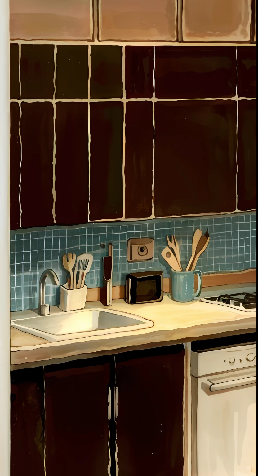 A cartoonish kitchen background
