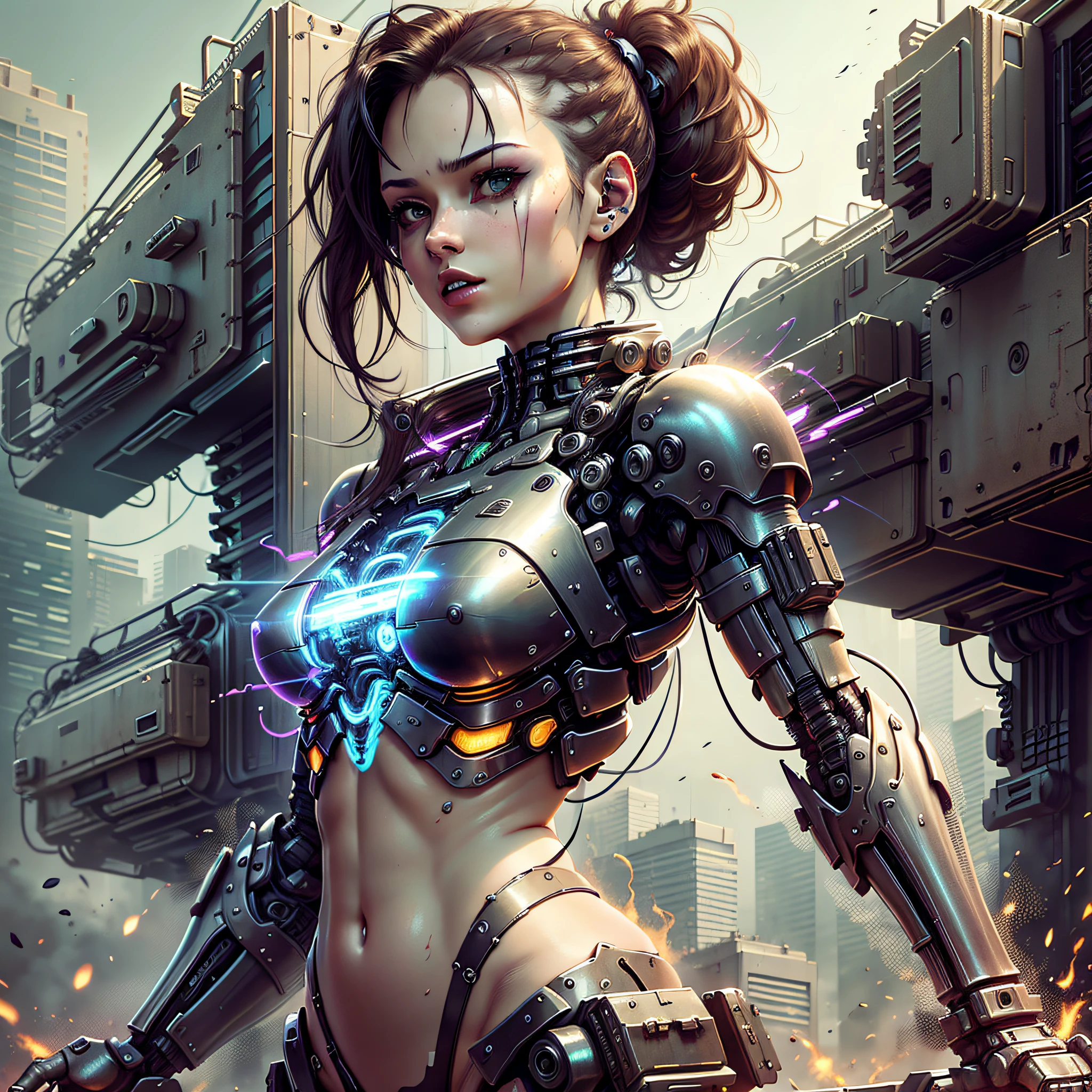 Pretty Android Cyborg Woman,Mountains,nubes,alien world,Naves espaciales