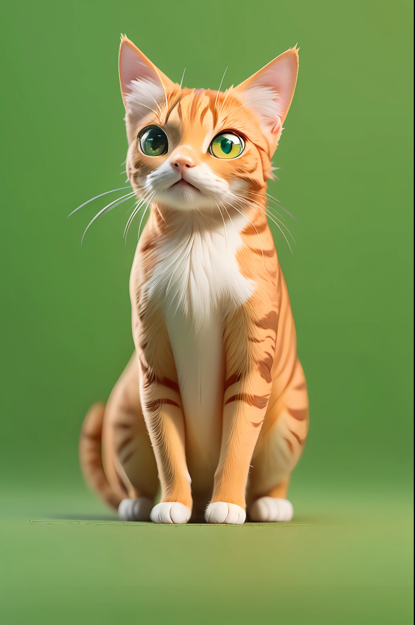 A cute orange cat,Whole human body,solidbackground,Green background