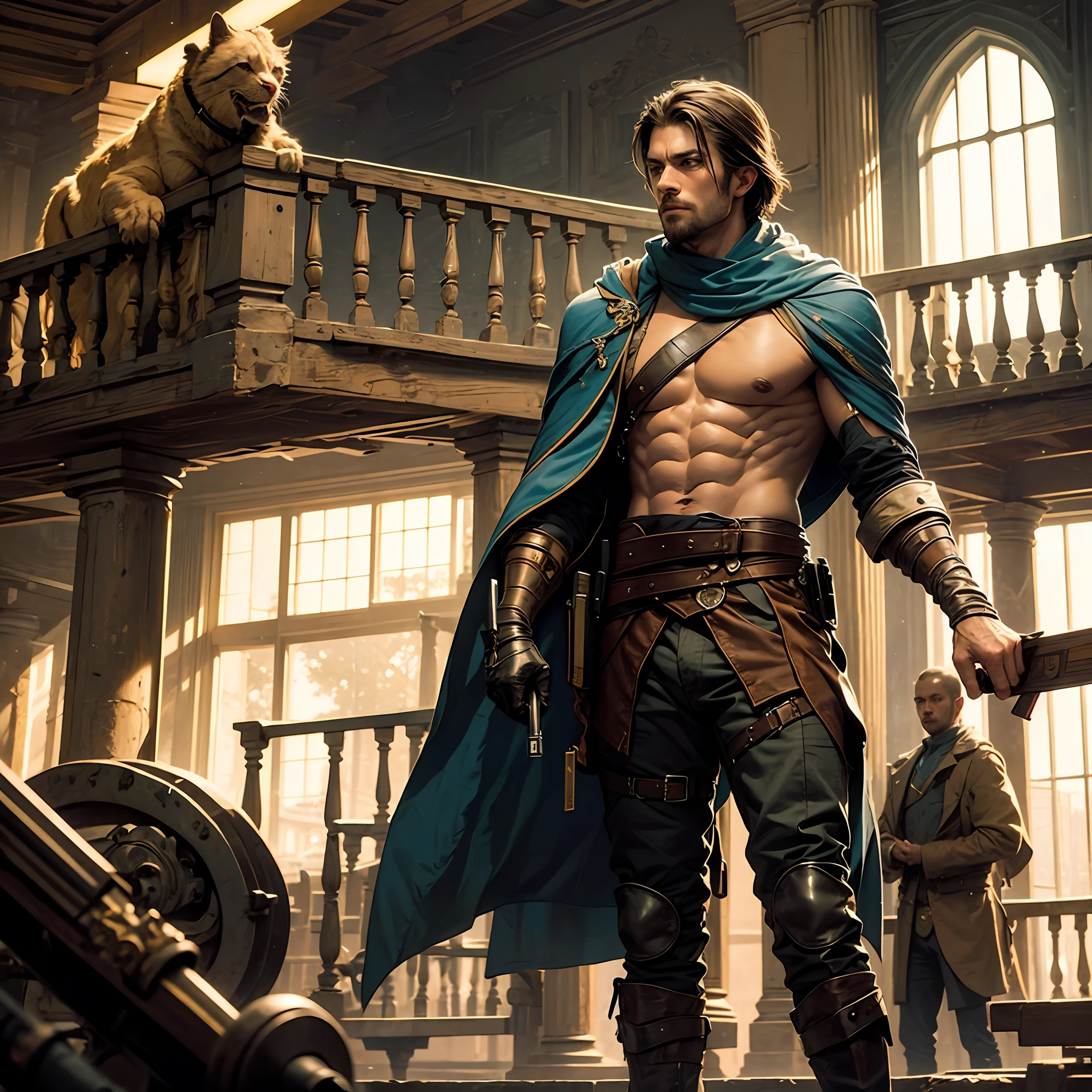 Man, assassin, handsome, library, shirtless --auto