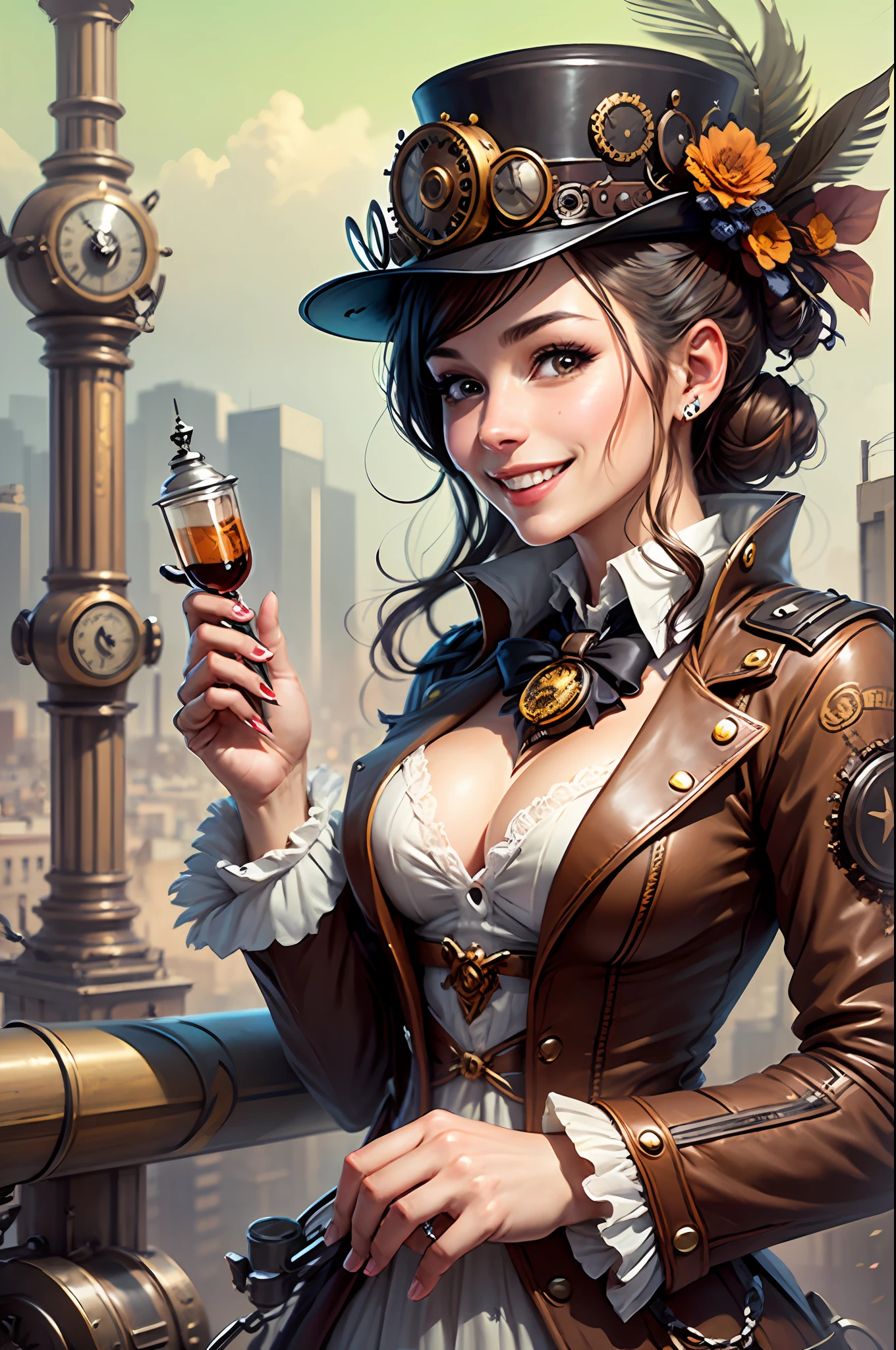 a woman full steampunk, big smile --auto --s2