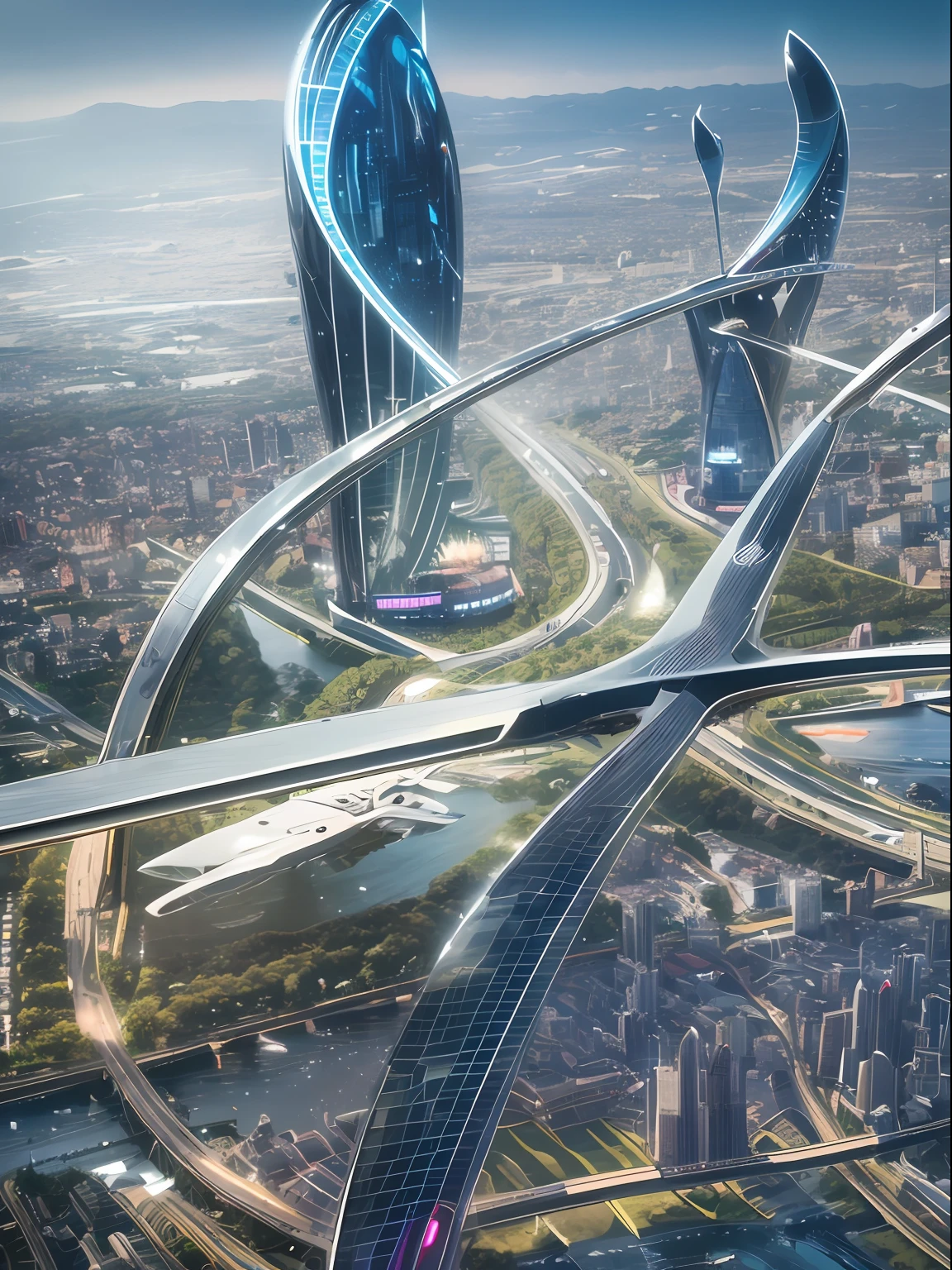 Fantasizing a futuristic city。In England in the 23rd century、Flying through the skies。