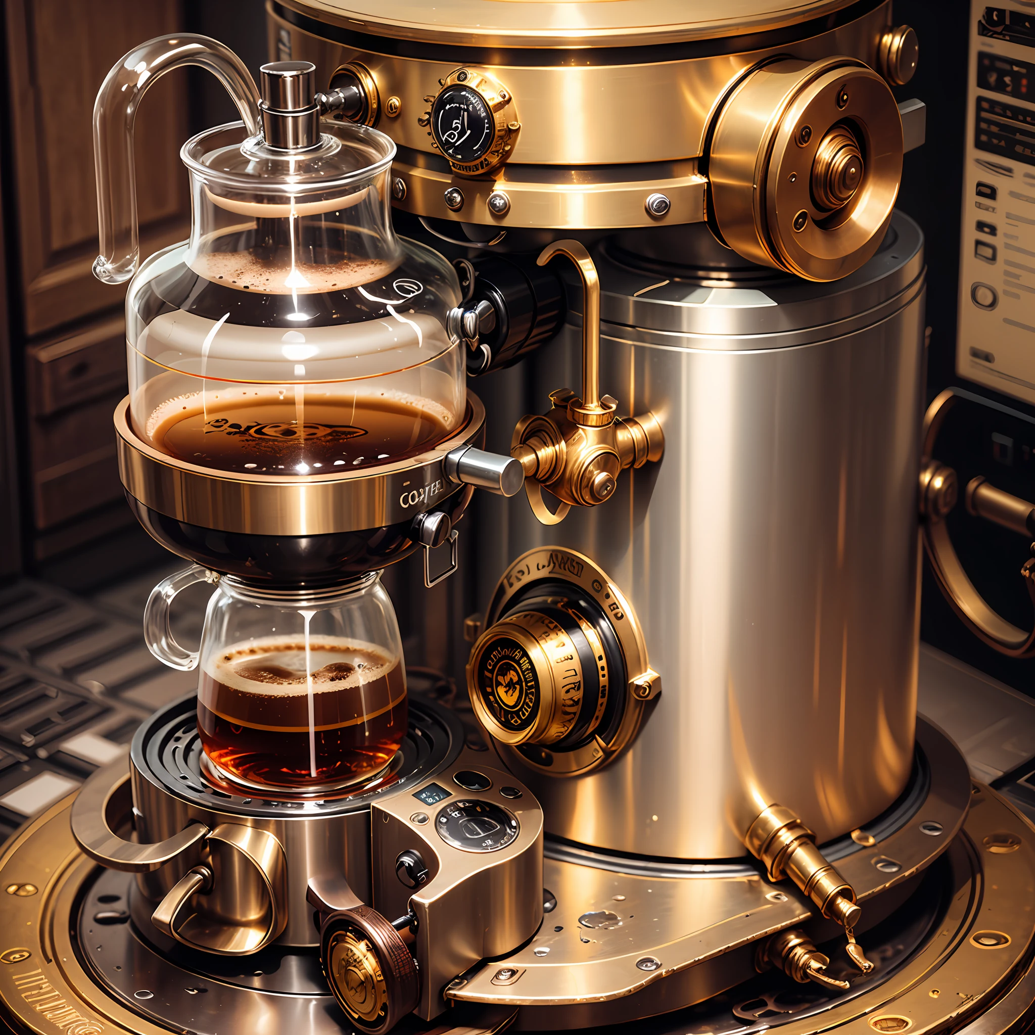 a coffee machine all in the golden steampunk style --auto --s2