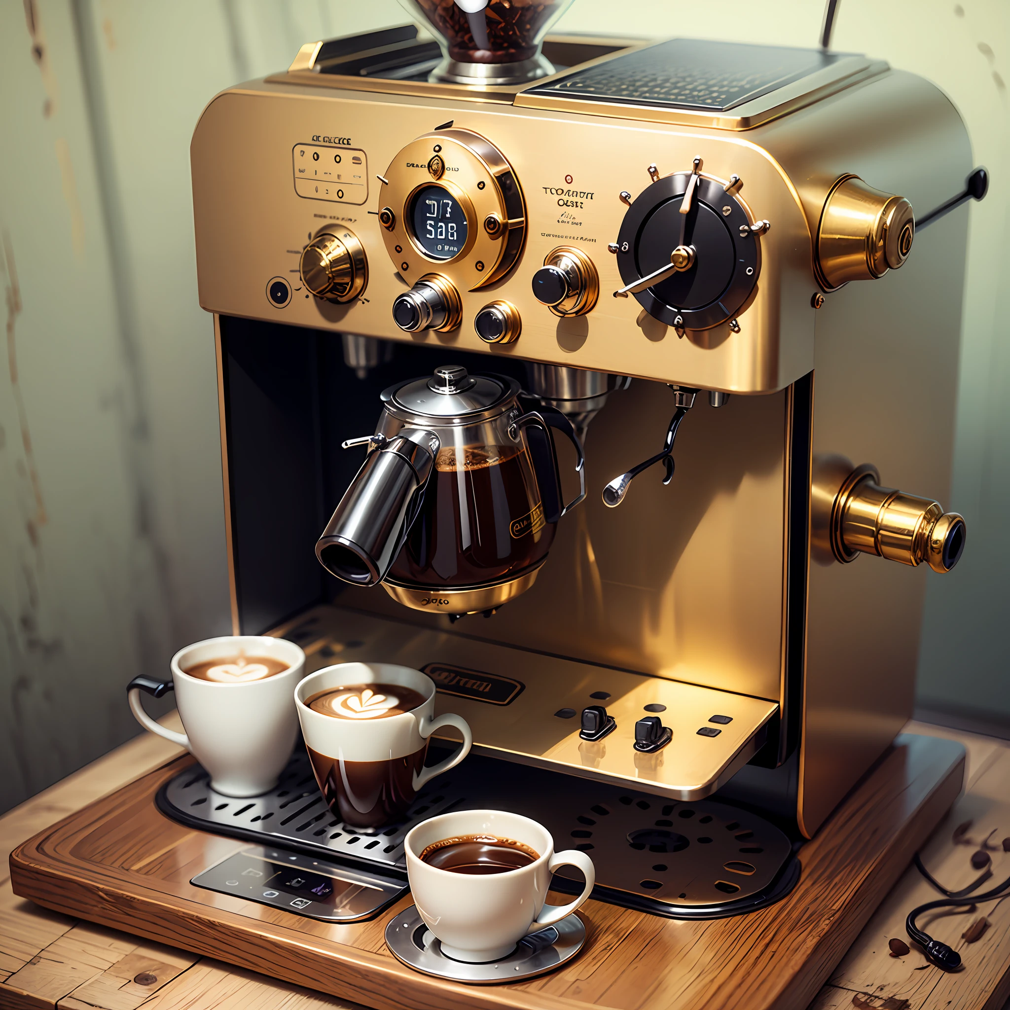 a coffee machine all in the golden steampunk style --auto --s2