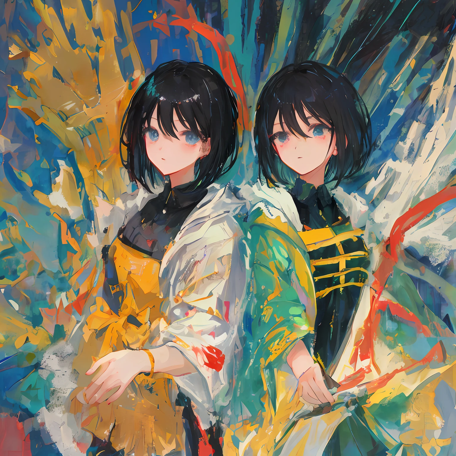 アニメ woman Black hair Shorthair thick painting a Pretty