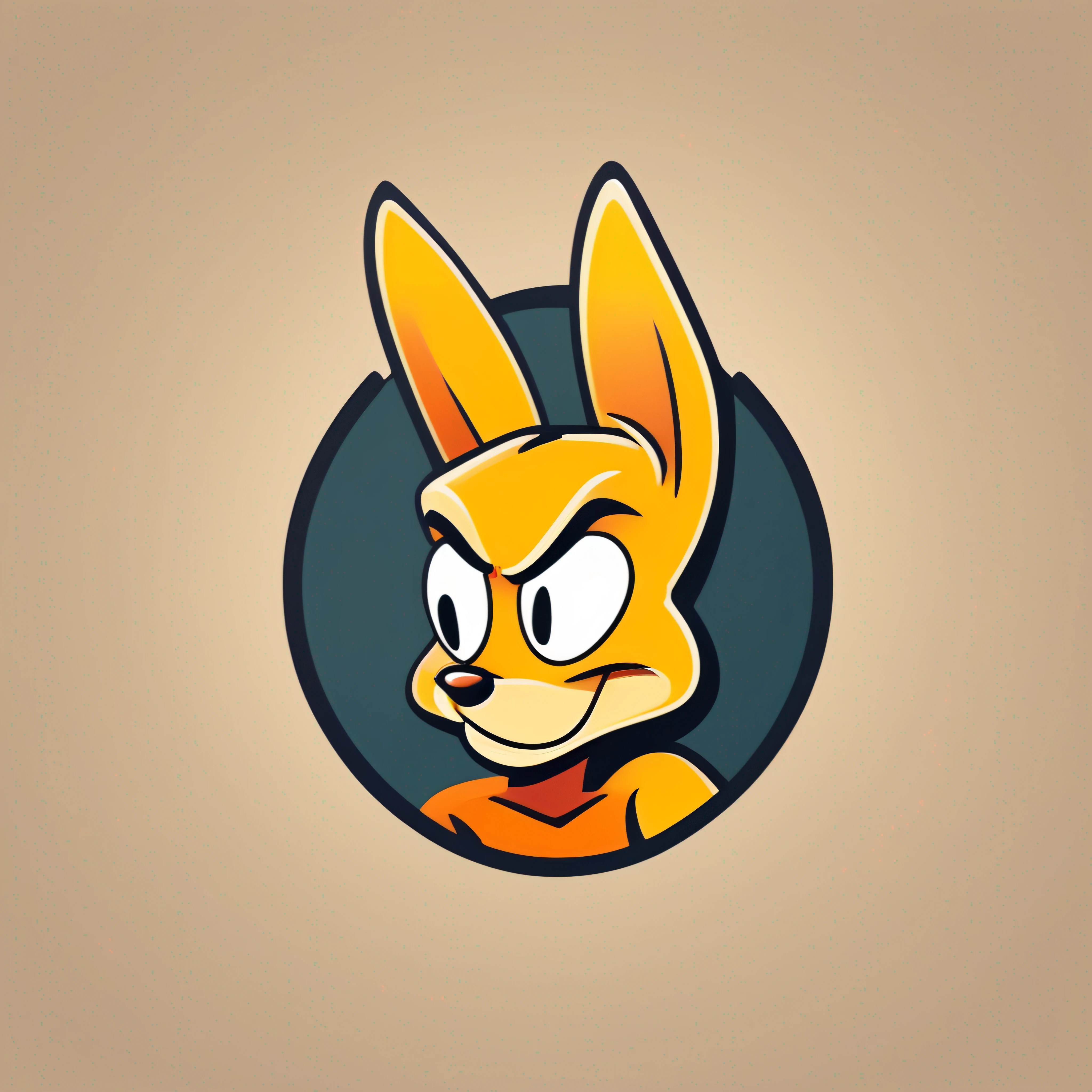 O logotipo em formato vetor apresenta um design simples e plano. The minimalist icon has well-defined lines and outlines, centrado. It is inspired by a fictional character, cartunesco, expressivo e cheio de personalidade, inspirado em Looney Tunes e Chuck Jones.