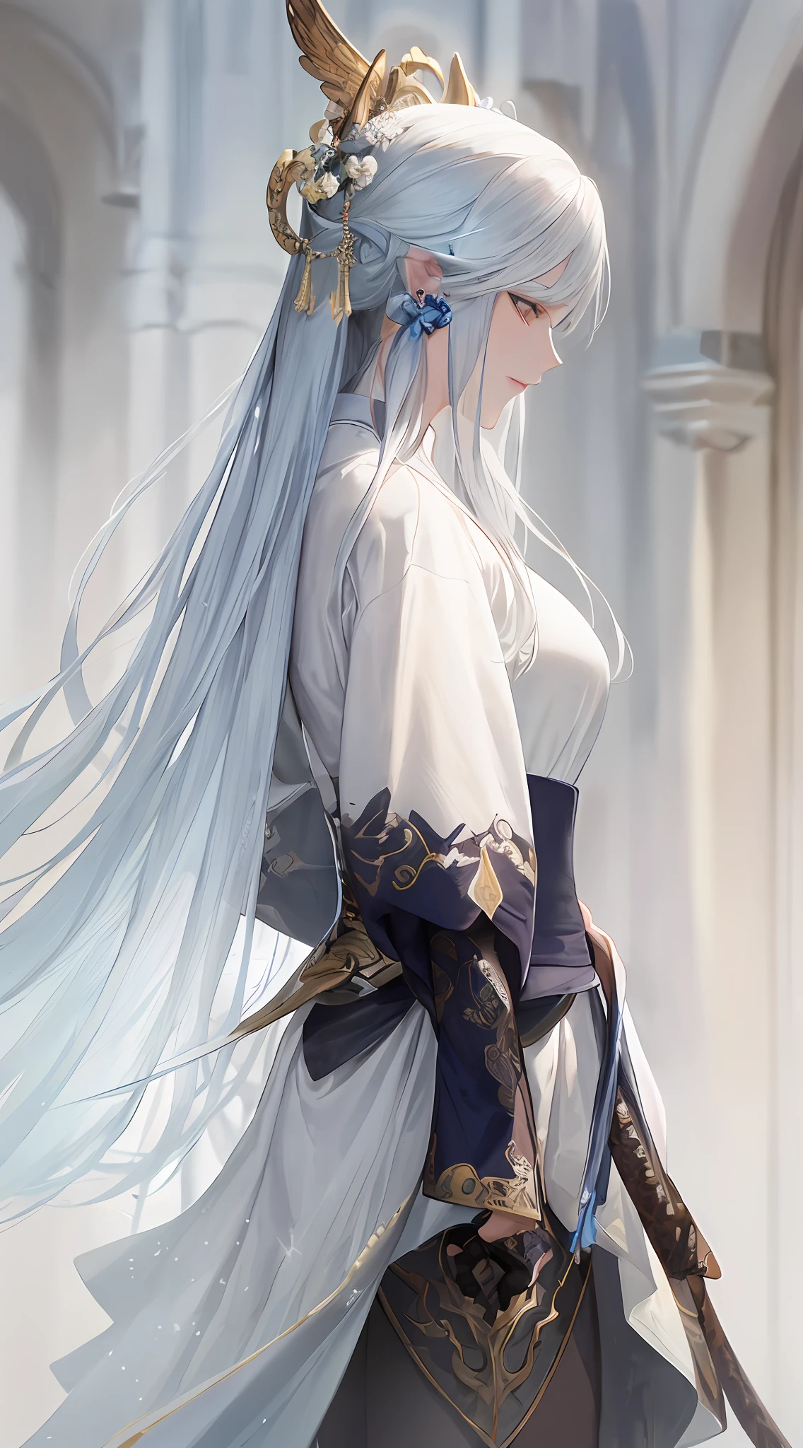 Close-up of a woman in a white dress，a character portrait by Yang J，The popularity of CGsociety，Fantasyart，Beautiful character painting，Guviz-style artwork，Guvitz，White Hanfu，flowing white robes，full body wuxia，epic exquisite character art，Stunning character art，beautiful female assassin，