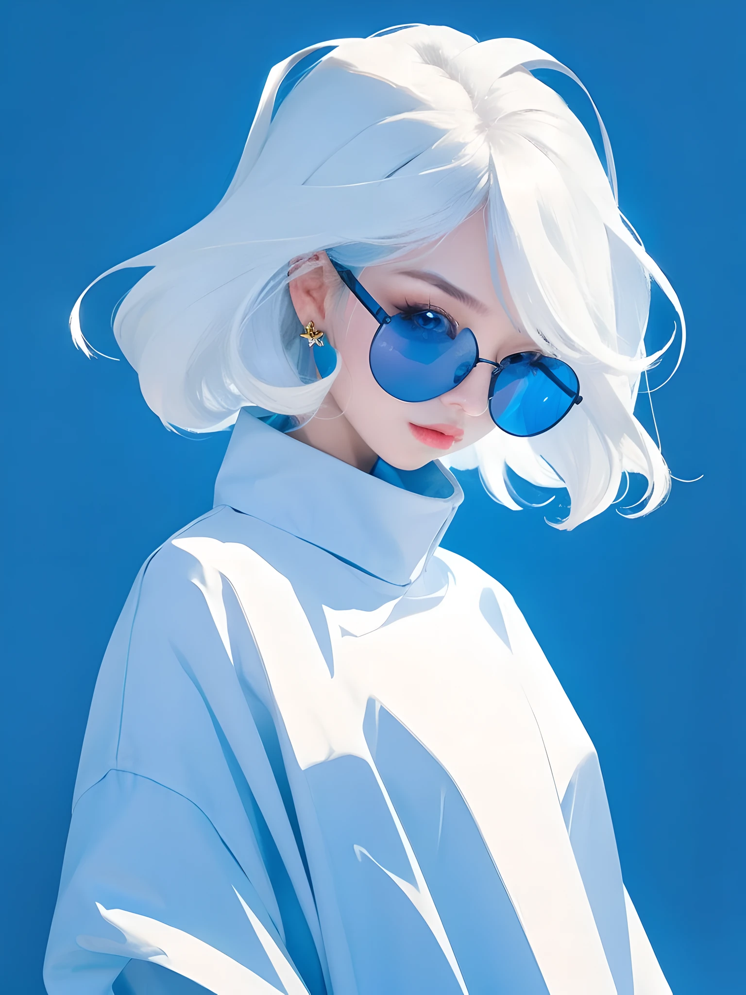 (photorealistic:1.4), best quality, masterpiece, ultra high res, 1girl, (detailed face:1.2), (detailed eyes:1.2), (detailed hair:1.2), (detailed clothes:1.2), 4k, (detailed color:1.2), glasses, earring, white hair,
