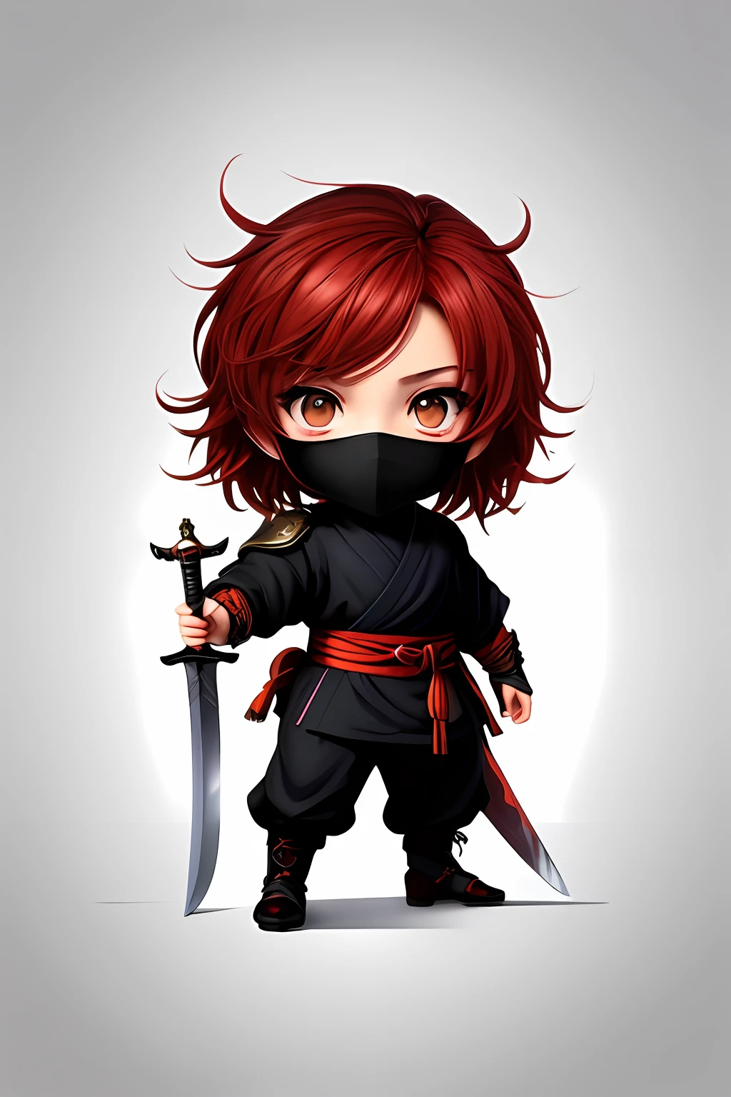 ninja,sword,character,Chibi,real,art, white minimal background, lovestar,
yang08k, photography, beautiful,  colorful,realistic,
masterpieces, top quality, best quality, official art, beautiful and aesthetic,