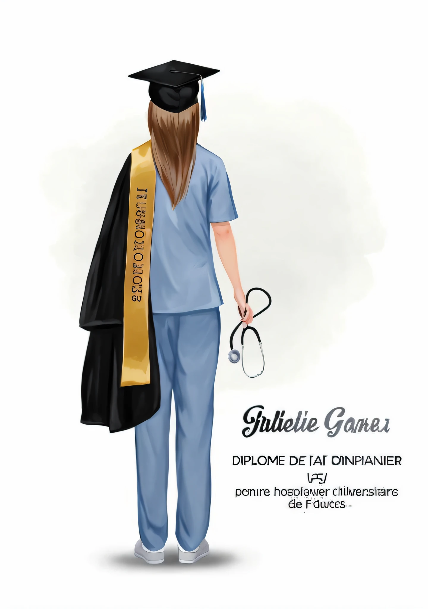 arafed female doctor in scrubs and a graduation cap, magalie villeneuve, illustration!, wearing an academic gown, illustration », post graduate, professional illustration, doctor, professional illustration, digital illustration, concept illustartion, nurse girl, future, illustation, detailed digital illustration, digital illustation, illustation, academic painting, (doctor) --auto