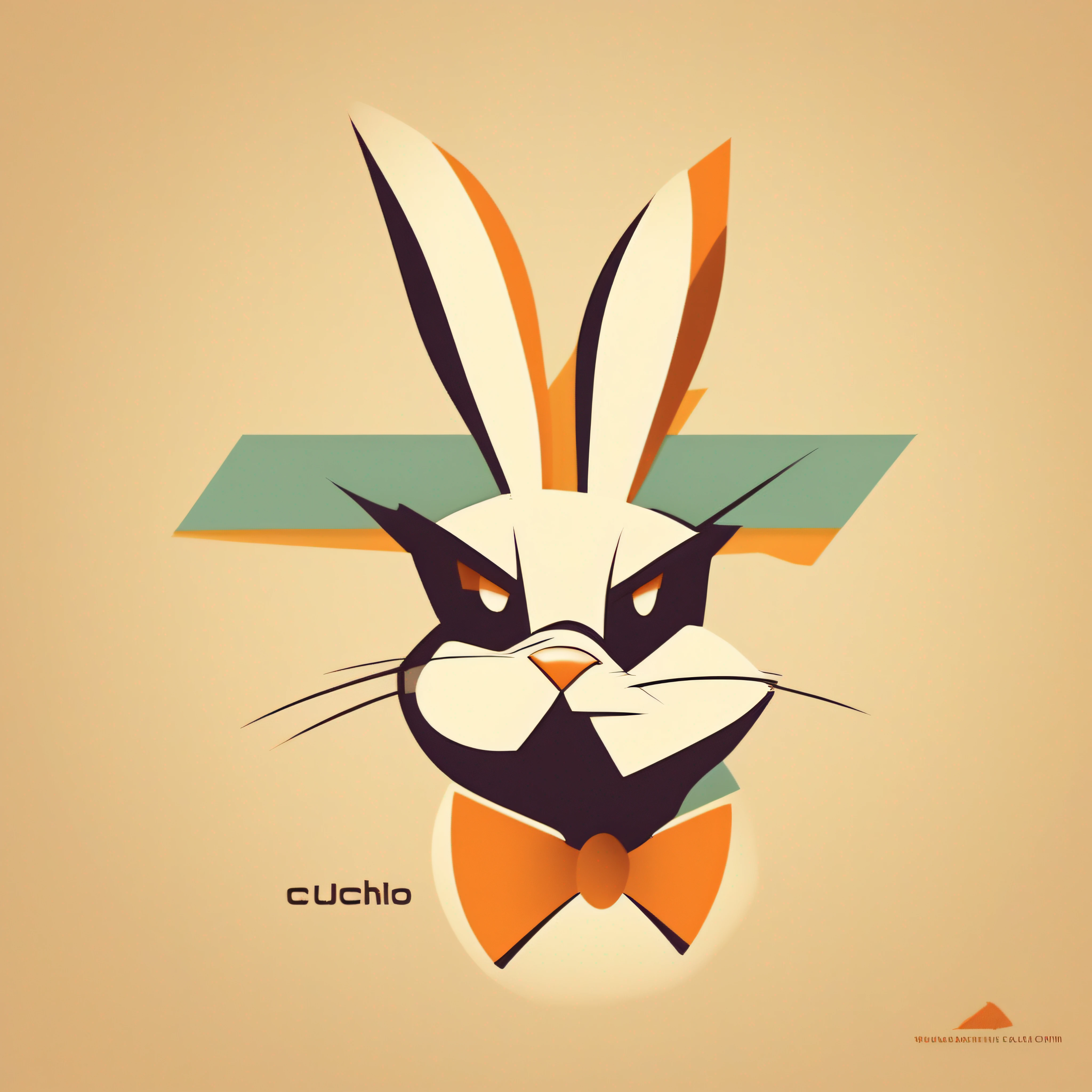 O logotipo apresenta um coelho do mal, minimalista e em estilo plano, inspirado no artista Chuck Jones. Com linhas e contornos bem definidos, The rabbit is stylized with simple geometric shapes. Com olhos arregalados e sobrancelha levantada, transmits malevolent expression. The background is clean, destacando o personagem em cores contrastantes. Smooth lines and centering provide visual balance. A vectorized logo that represents Chuck Jones' influence in an iconic way.
