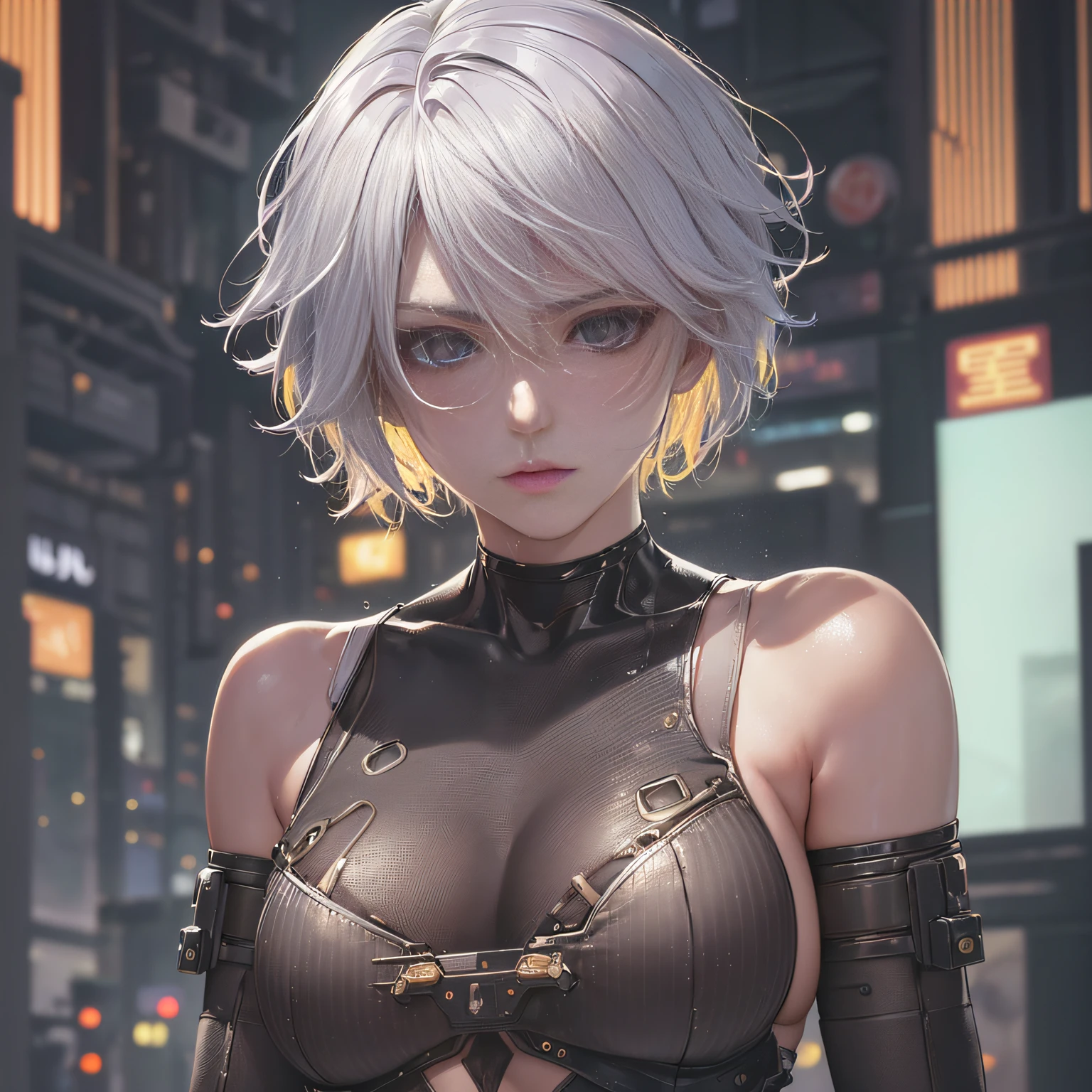 hunters，Cutes，short-cut hair，Silvery hair，Golden eyes，With a shotgun，