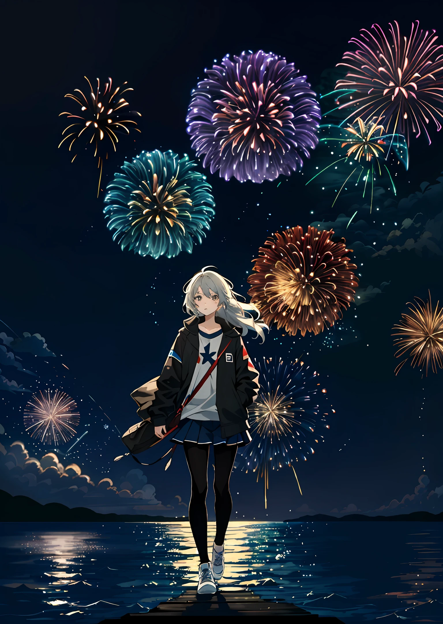cool、femal、jaket、by night、Umi、firework