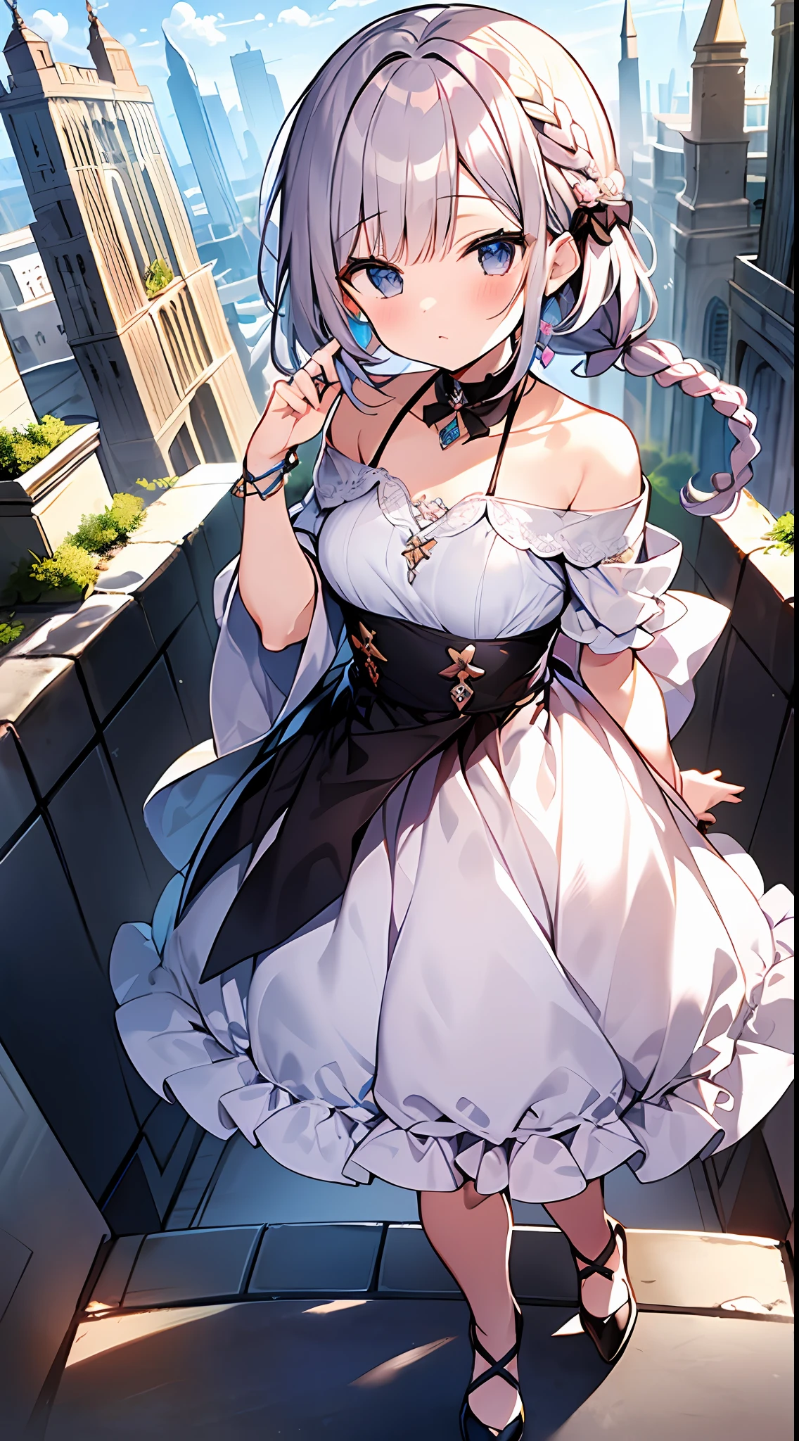 (incredibly absurdres absolutely resolution: 1.5), highest quality, masterpiece, ultra high resolution, 8k, (multiple girls), (gorgeous dresses with many gorgeous and colorful decorations) BREAK shoujo manga style, (), soft line drawing, digital enhancement, shojo manga touch, environmental change scenes, shojo manga core, ( Hair length to the shoulders))), (((short braid))), ancient capital of the West, full body visible angle, entangle, beautiful and aesthetic: 1.5, High quality: 1.3