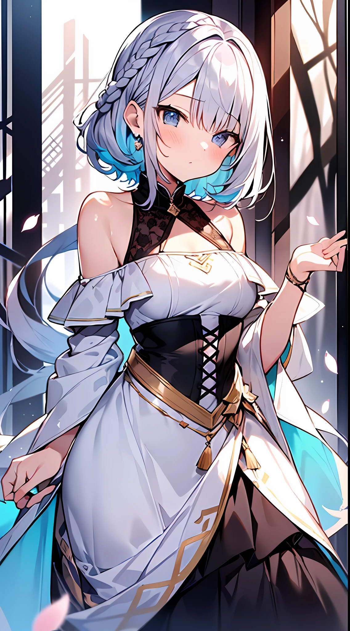 (incredibly absurdres absolutely resolution: 1.5), highest quality, masterpiece, ultra high resolution, 8k, (multiple girls), (gorgeous dresses with many gorgeous and colorful decorations) BREAK shoujo manga style, (li), soft line drawing, digital enhancement, shojo manga touch, environmental change scenes, shojo manga core, ( Hair length to the shoulders))), (((short braid))), ancient capital of the West, full body visible angle, entangle, beautiful and aesthetic: 1.5, High quality: 1.3