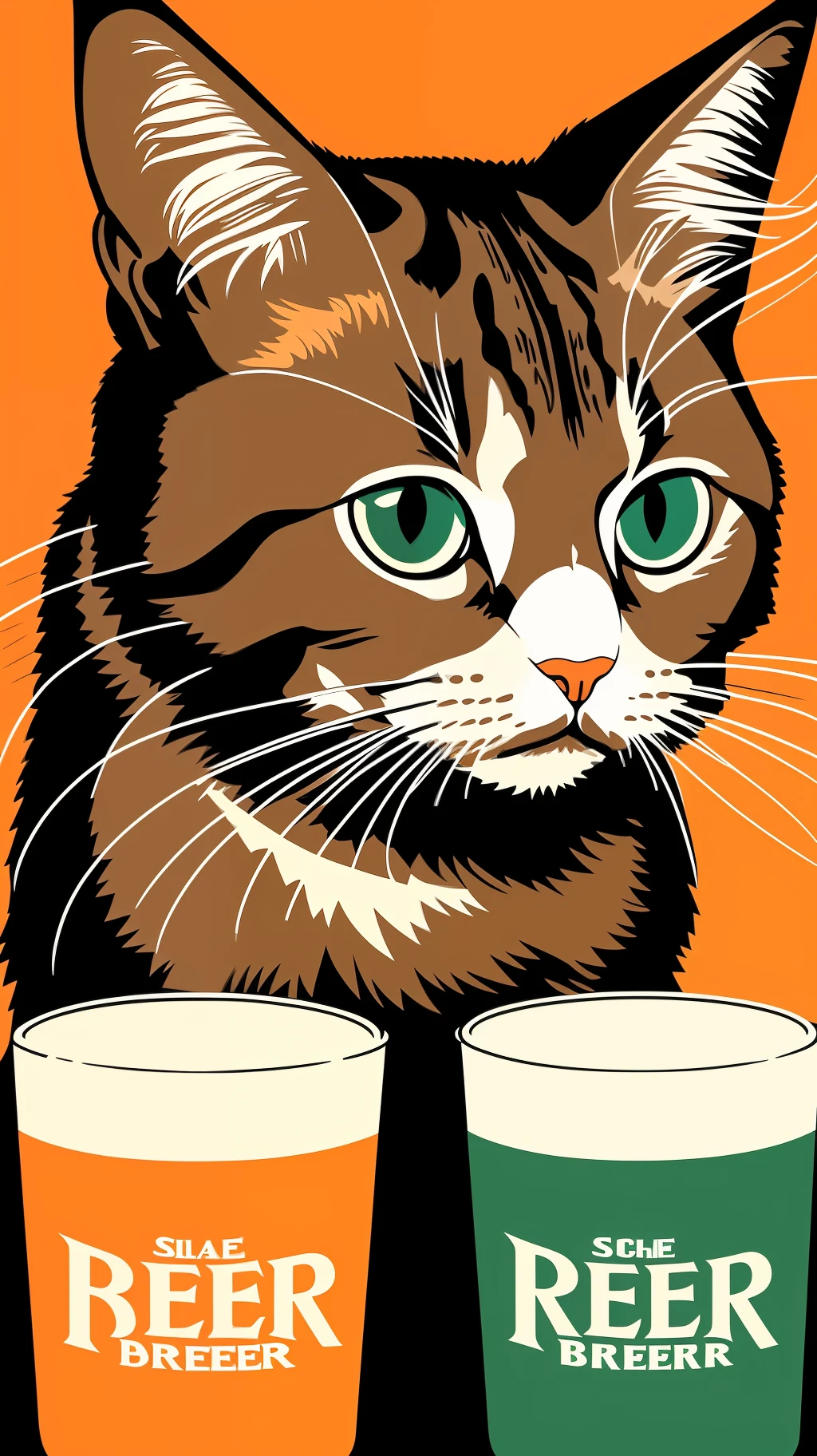 minimum Illustration of a beer drinker rétro cat with old alternative simple minimum art face drawn in a flat design