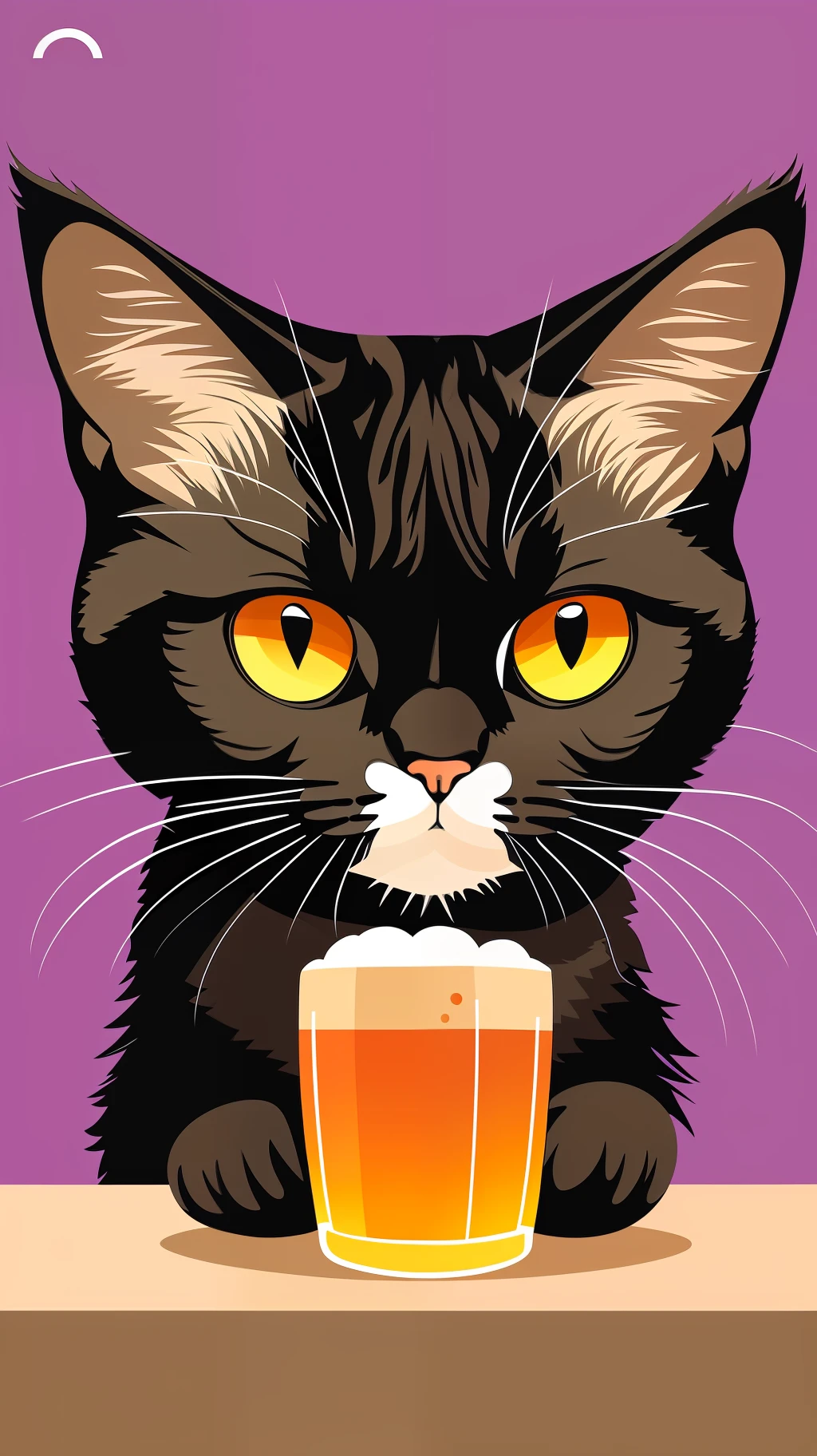 vector Illustration of a beer drinker rétro blacl cat drawn in a flat design