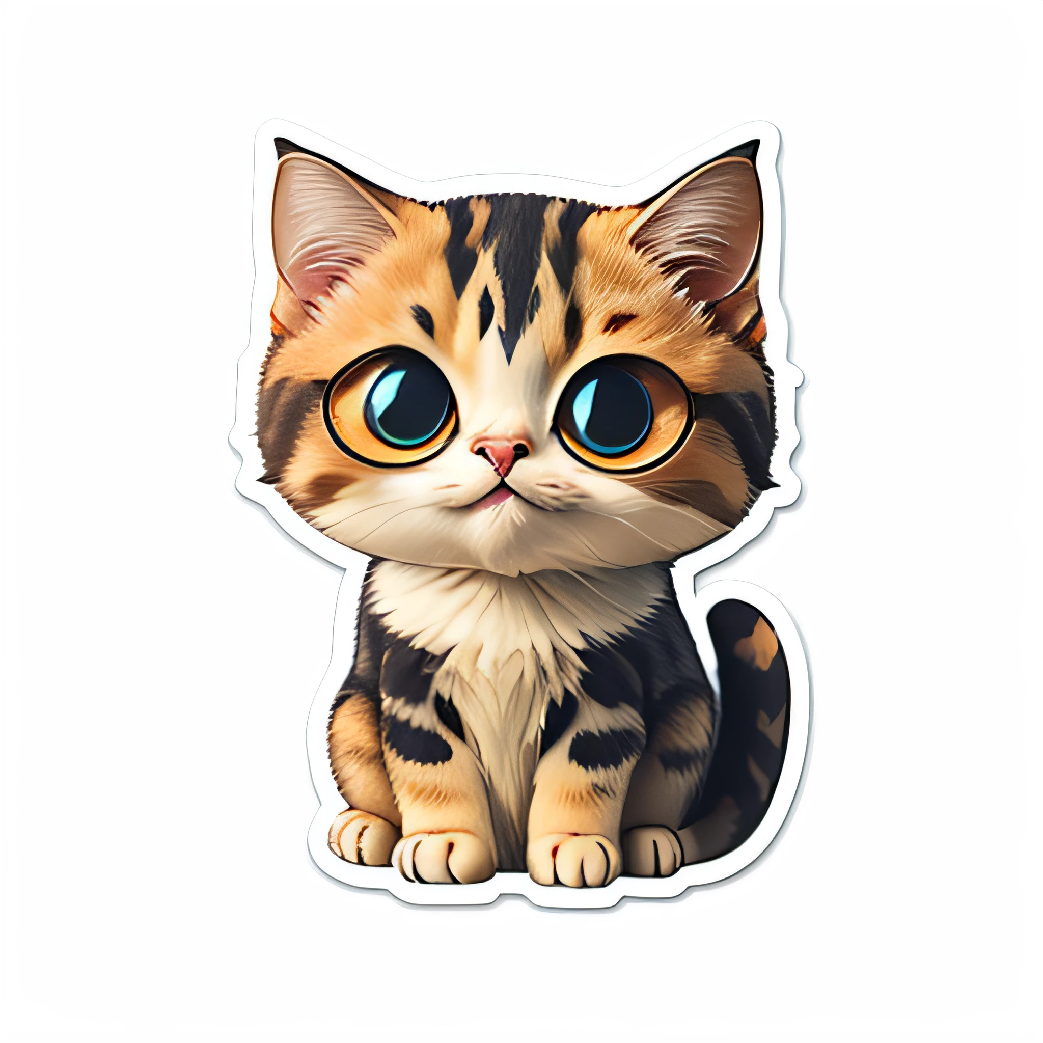 Cute cartoon cat sticker, Three-color, whitebackground