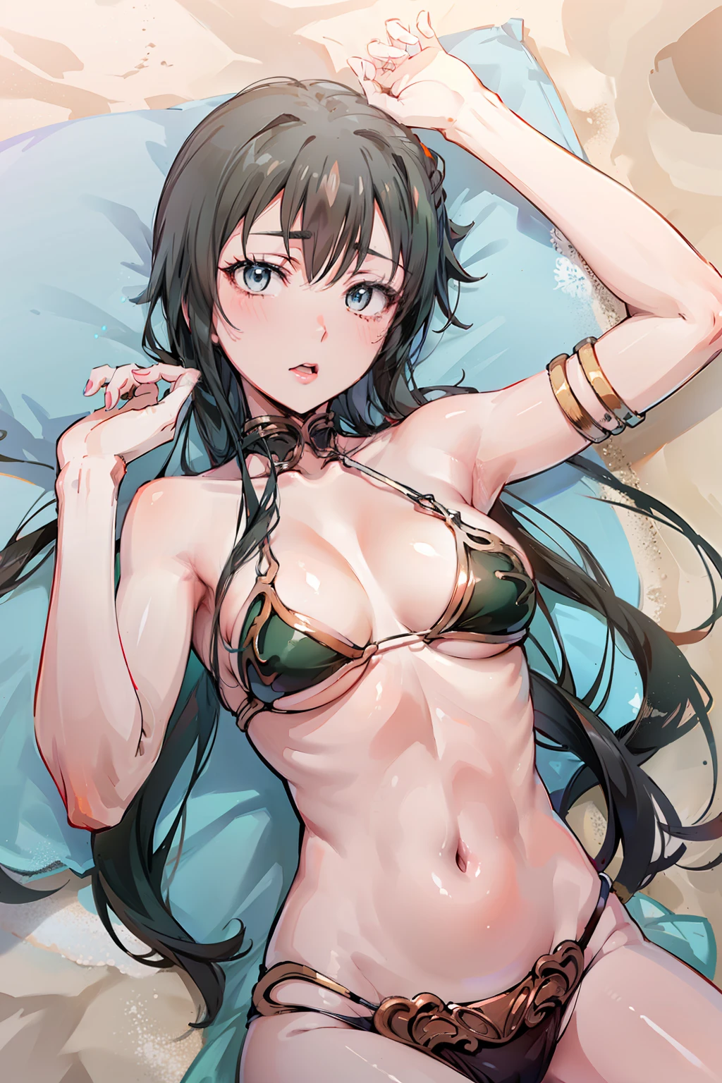 (yukino yukinoshita:1.5), slavekini, beach, sand, clear water, ahegao