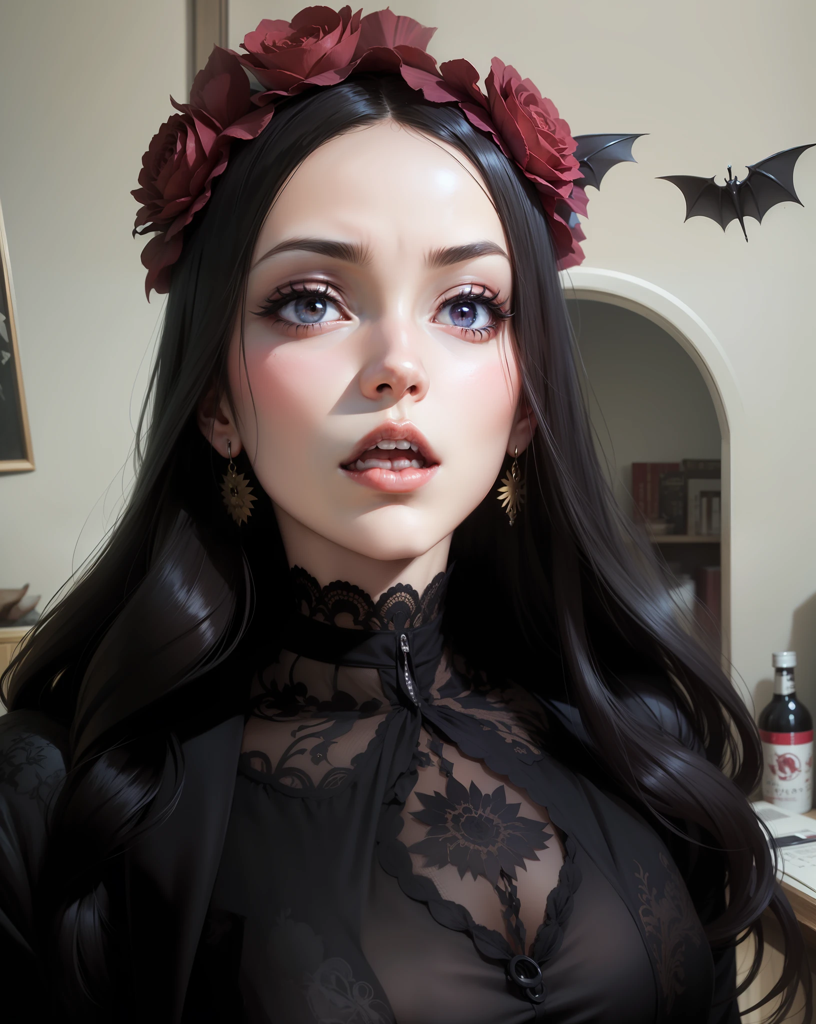 Almost realistic anime style with more serious vampire face