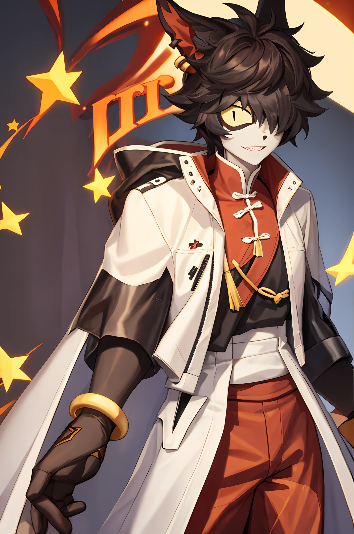 Generate a character according to the characteristics I will mention!
This character wears white and red plaid pants, ele usa uma blusa preta com duas letras TX nas costas ,He wears gloves and wears a mask