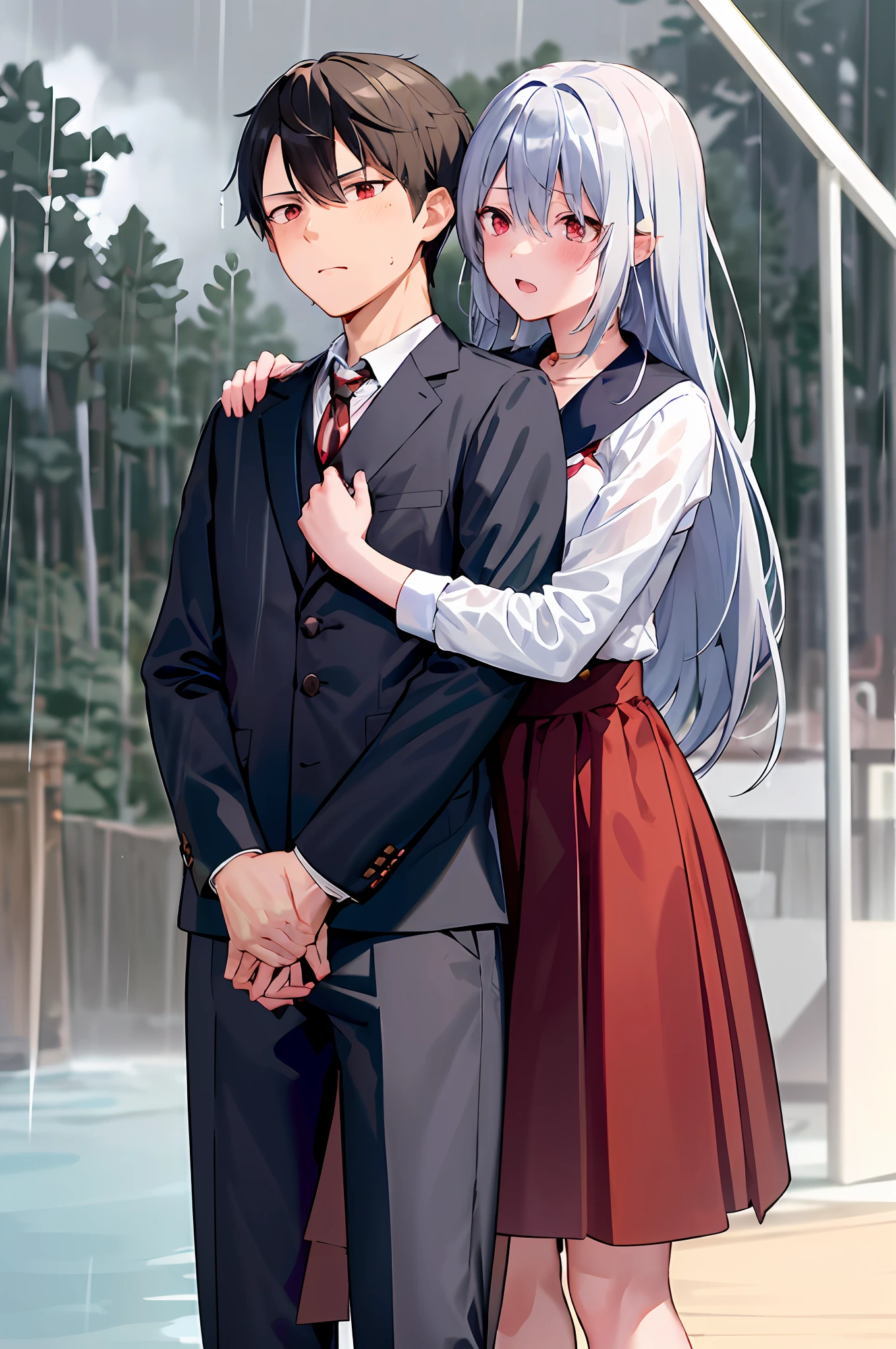 anime couple standing in the rain with umbrellas over their heads, Depois da chuva e sem meninas, em estilo anime, Yandere. alto, em estilo anime, Chovendo!!, After the rain, anime moe artstyle, Depois da chuva, retrato estilo anime, Chovendo!, ; visual novela, estilo de anime limpo e detalhado, sob chuva, just after the rain, Yandere, capa de anime