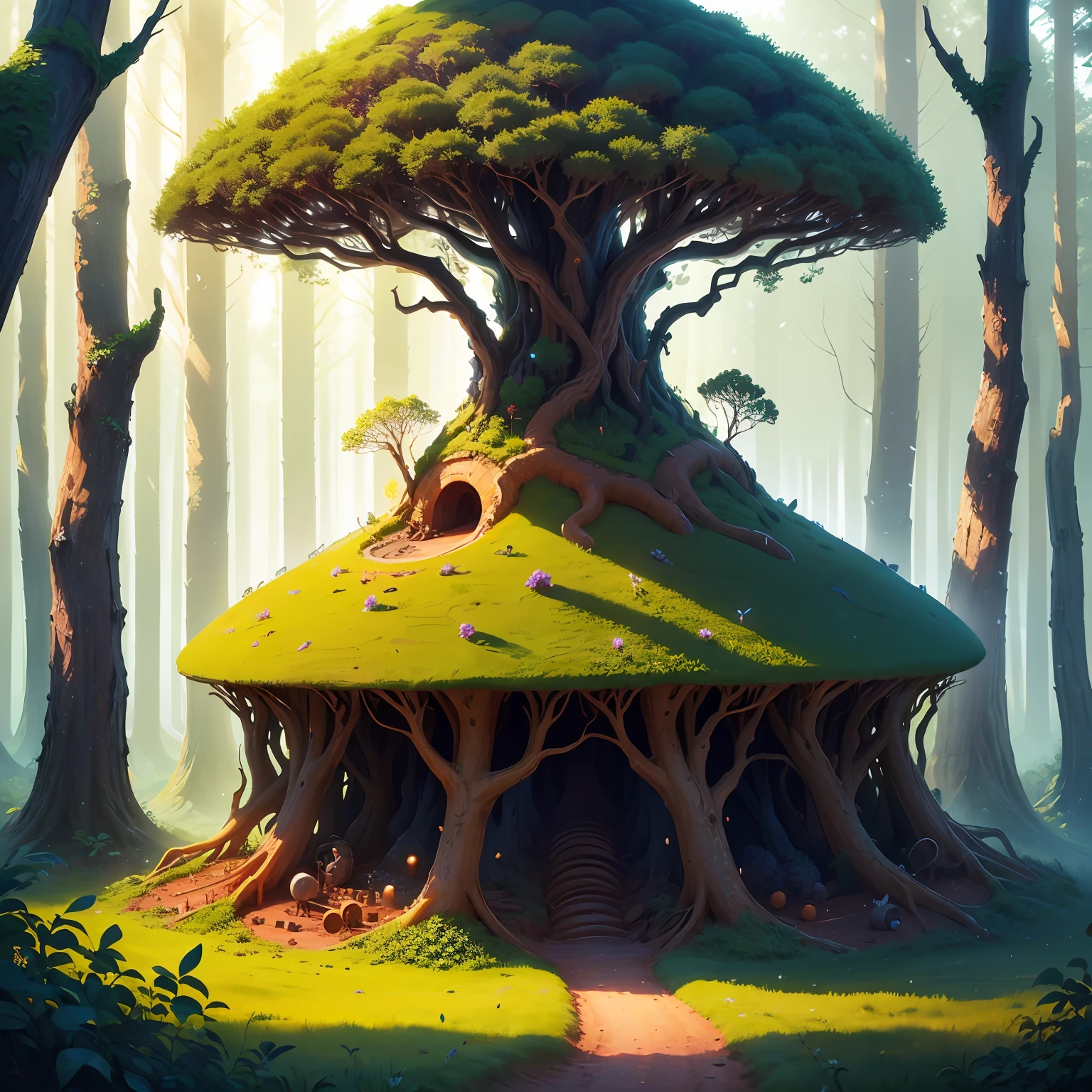 （masterpaintings，optimal quality：1.3），extremly high detail，intrikate，8k，moba,Underground forest，Oku Hi --auto