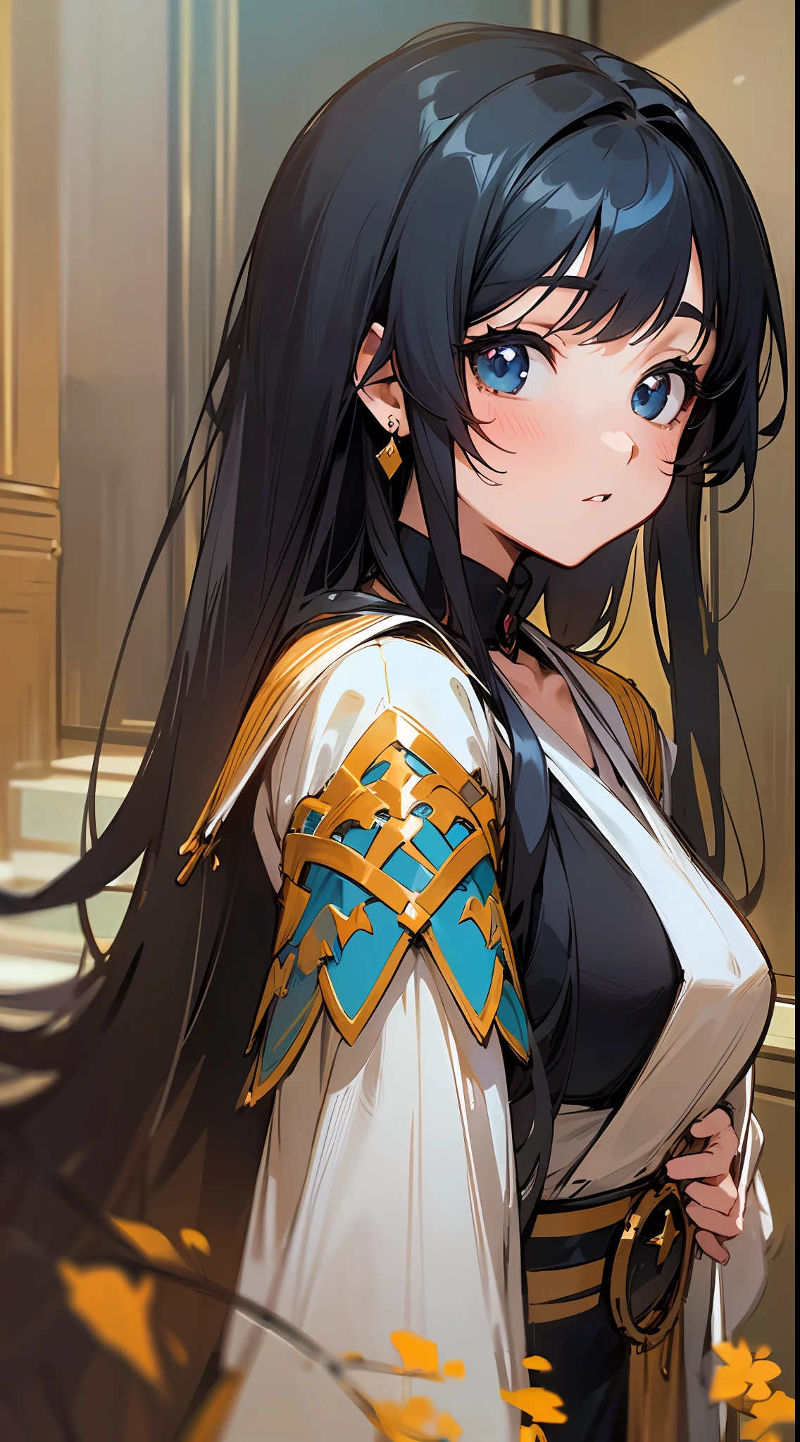 (8K Raw Photos, Highest quality, masterpiece, hppy), ((Beautiful girl)), ((Beautiful face)), ((Black hair)), ((Long hair )), ((anime moe art style)), (spectacular), Fantasy world, bathroom,