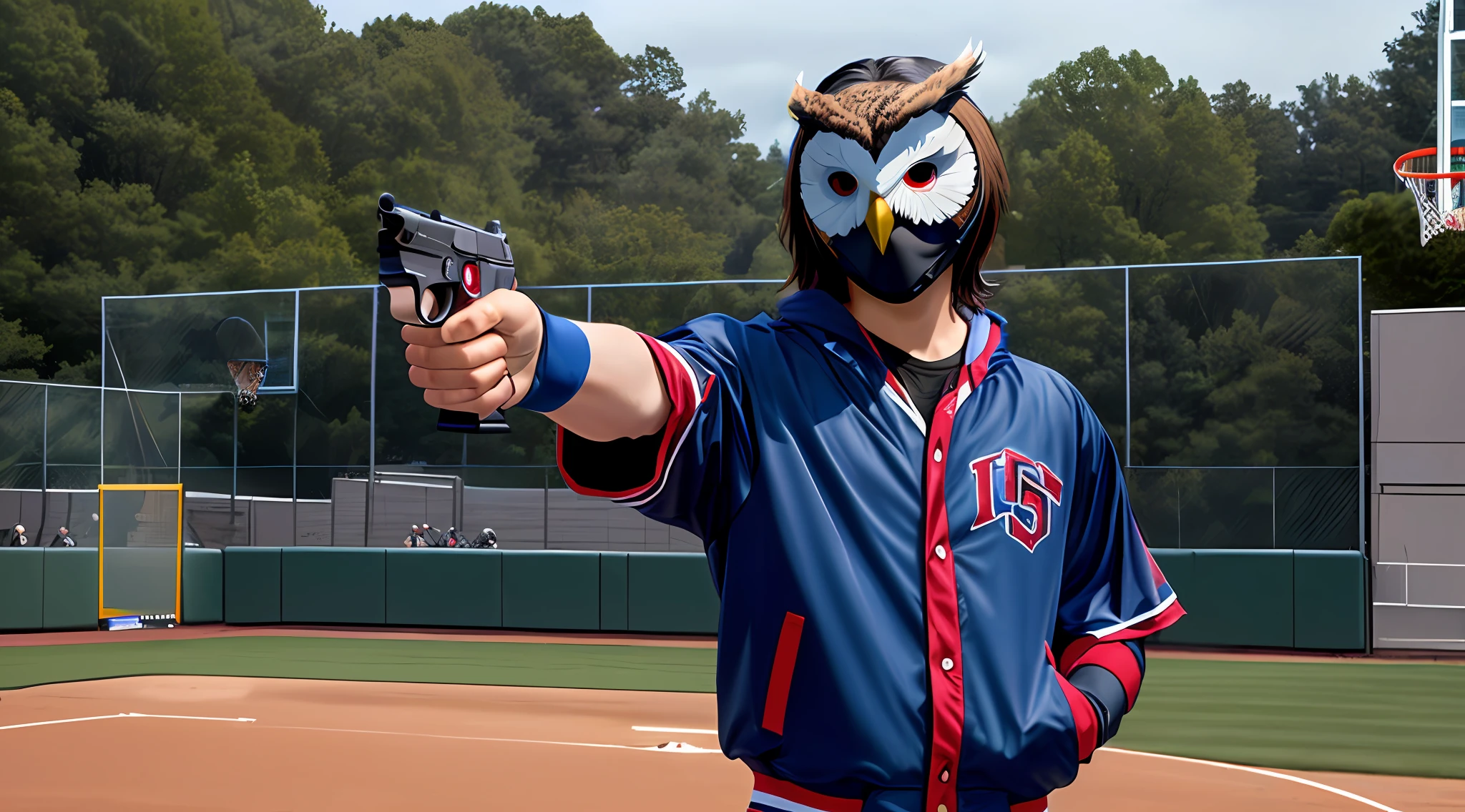 Holding a nine-millimeter pistol