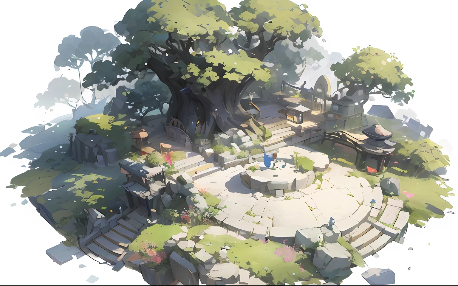 There is a small circular area,There are a lot of trees, enviromentart, environment design illustration, environment concept art, environment design, environment and concept art, environment concept art, Stylized concept art, concept world art, 2D concept art, by senior environment artist, Anime landscape concept art, magical fantasy 2 d concept art, arte de fundo, painted as a game concept art